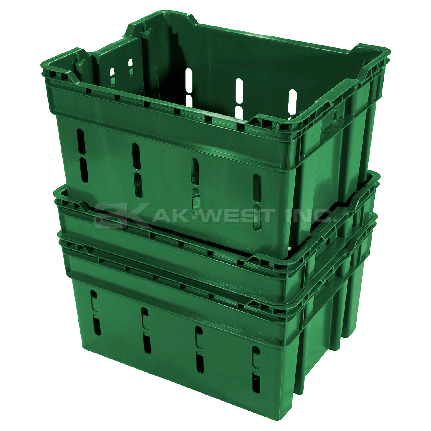 Green, 23-1/2" x 18-1/2" x 12-1/4", Ventilated Stack and Nest Container