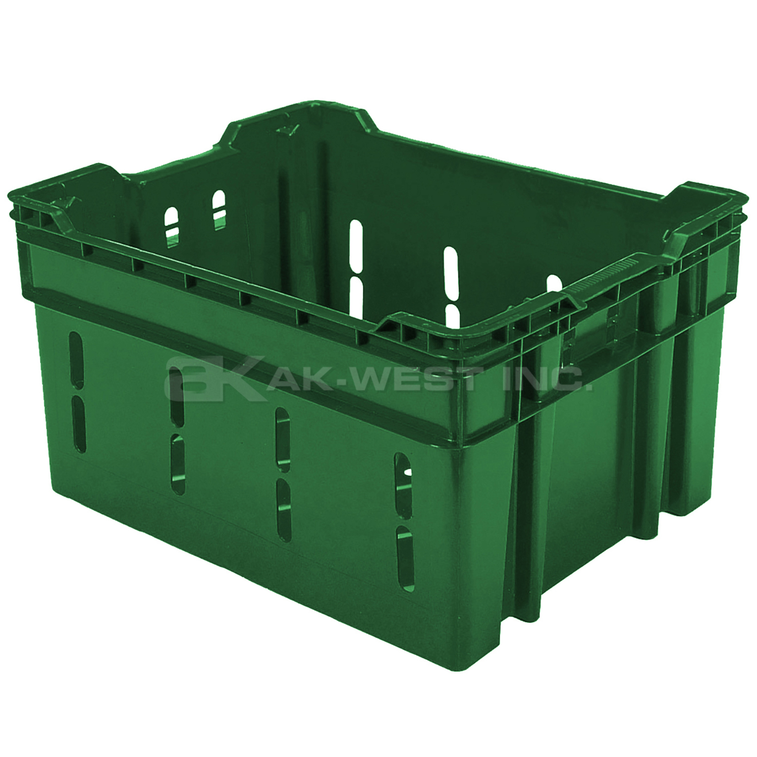 Green, 23-1/2" x 18-1/2" x 12-1/4", Ventilated Stack and Nest Container