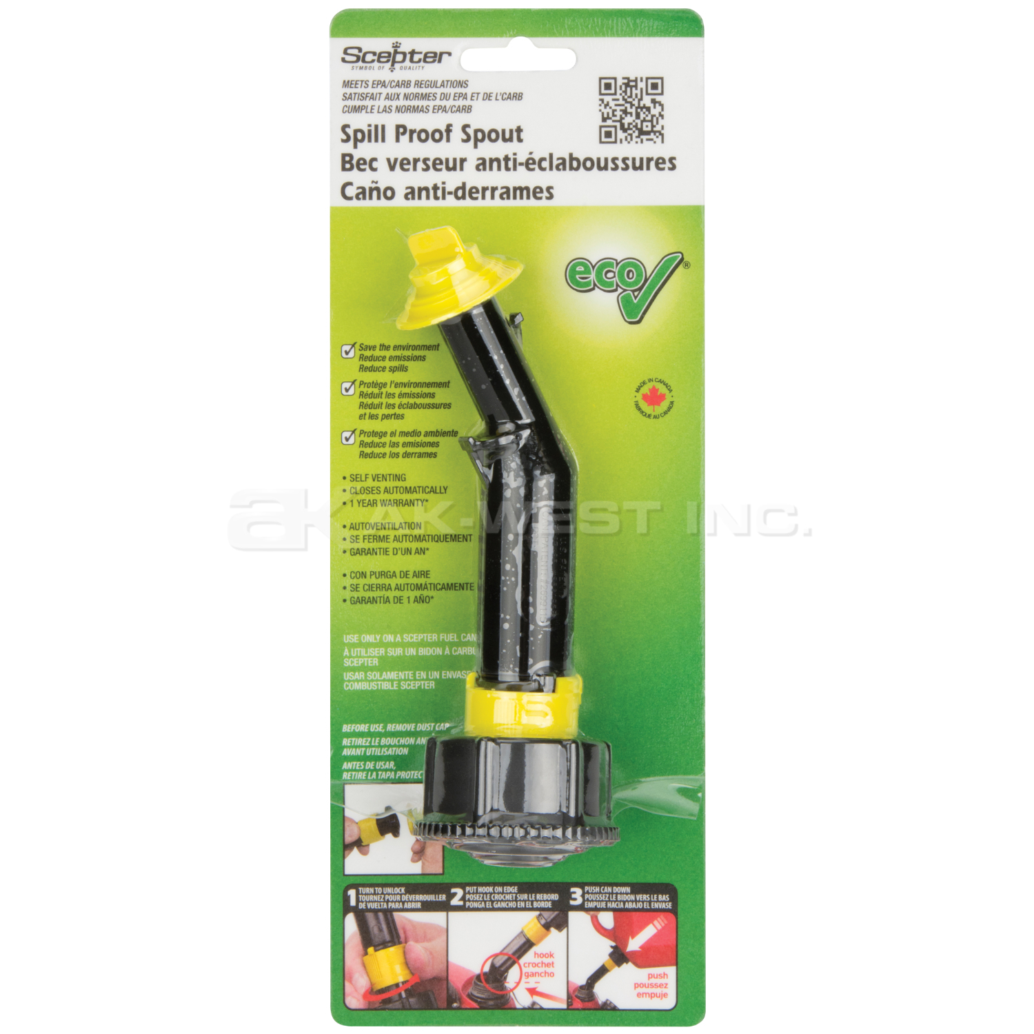 Yellow/Black, Spill Proof Spout for Gasoline Can