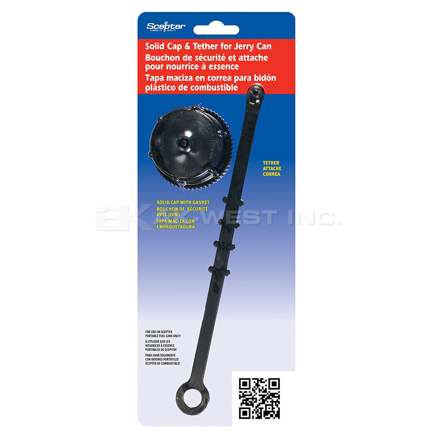 Black, Solid Cap and Tether for Gasoline Can
