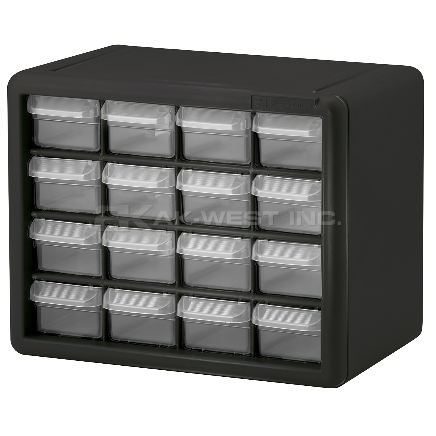 Black, 10-1/2" x 6-3/8" x 8-1/2" Plastic Storage Cabinet w/ 16 Drawers - Drawer Size 6" x 2-7/32" x 1-9/16"