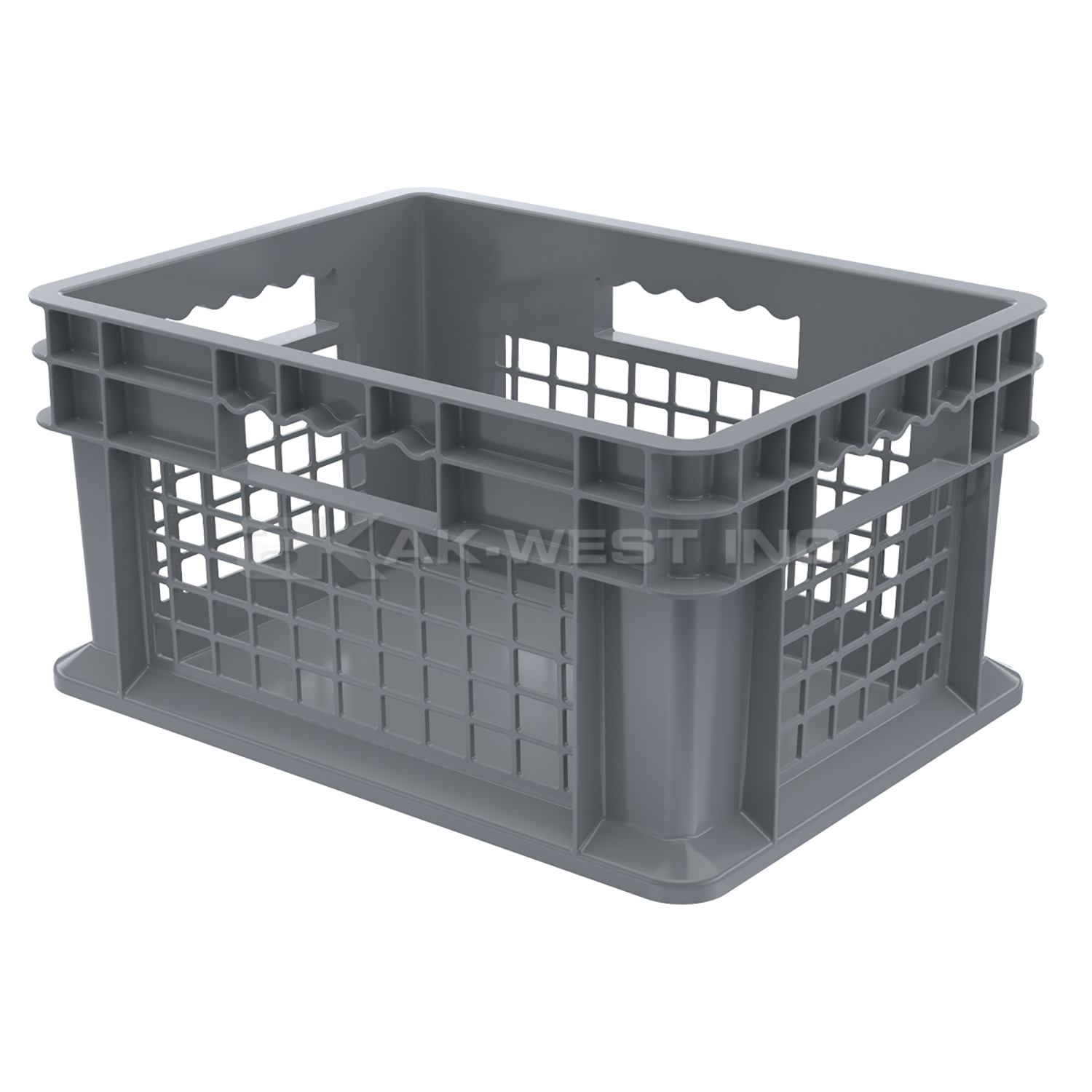 Grey, 15-3/4" x 11-3/4" x 8-1/4", Vented Side/Solid Base, Straight Wall Container (12 Per Carton)