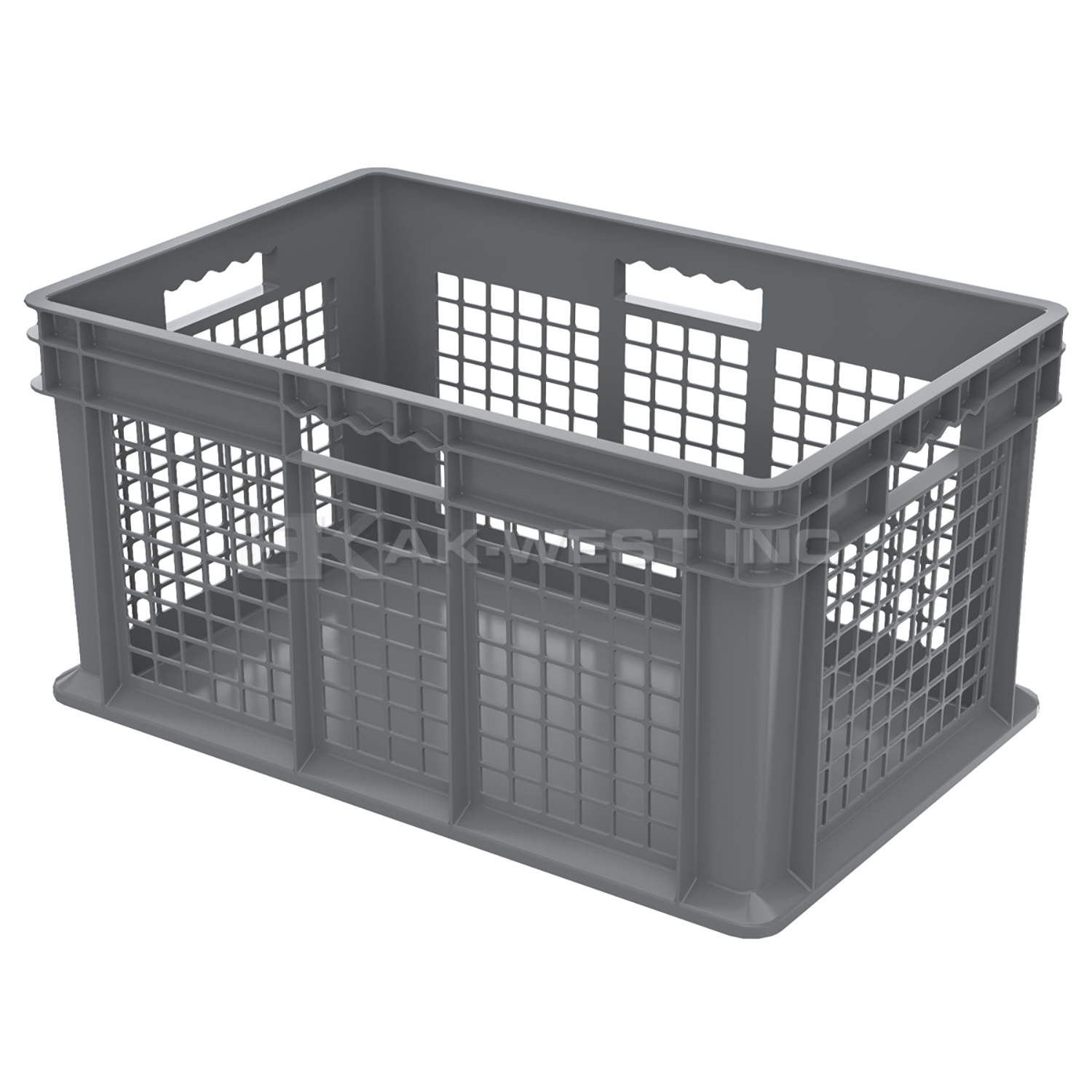 Grey, 23-3/4" x 15-3/4" x 12-1/4", Vented Side/Solid Base, Straight Wall Container (3 Per Carton)