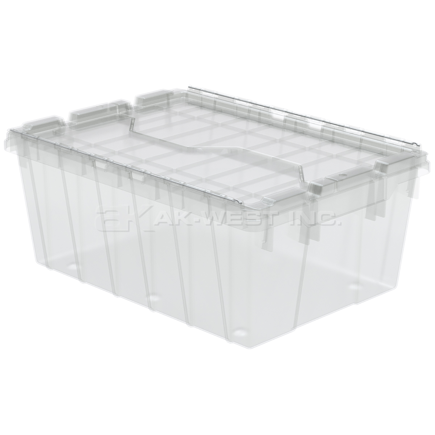Clear, 21" x 15" x 9" Attached Lid Container, Traction Bottom (6 Per Carton)