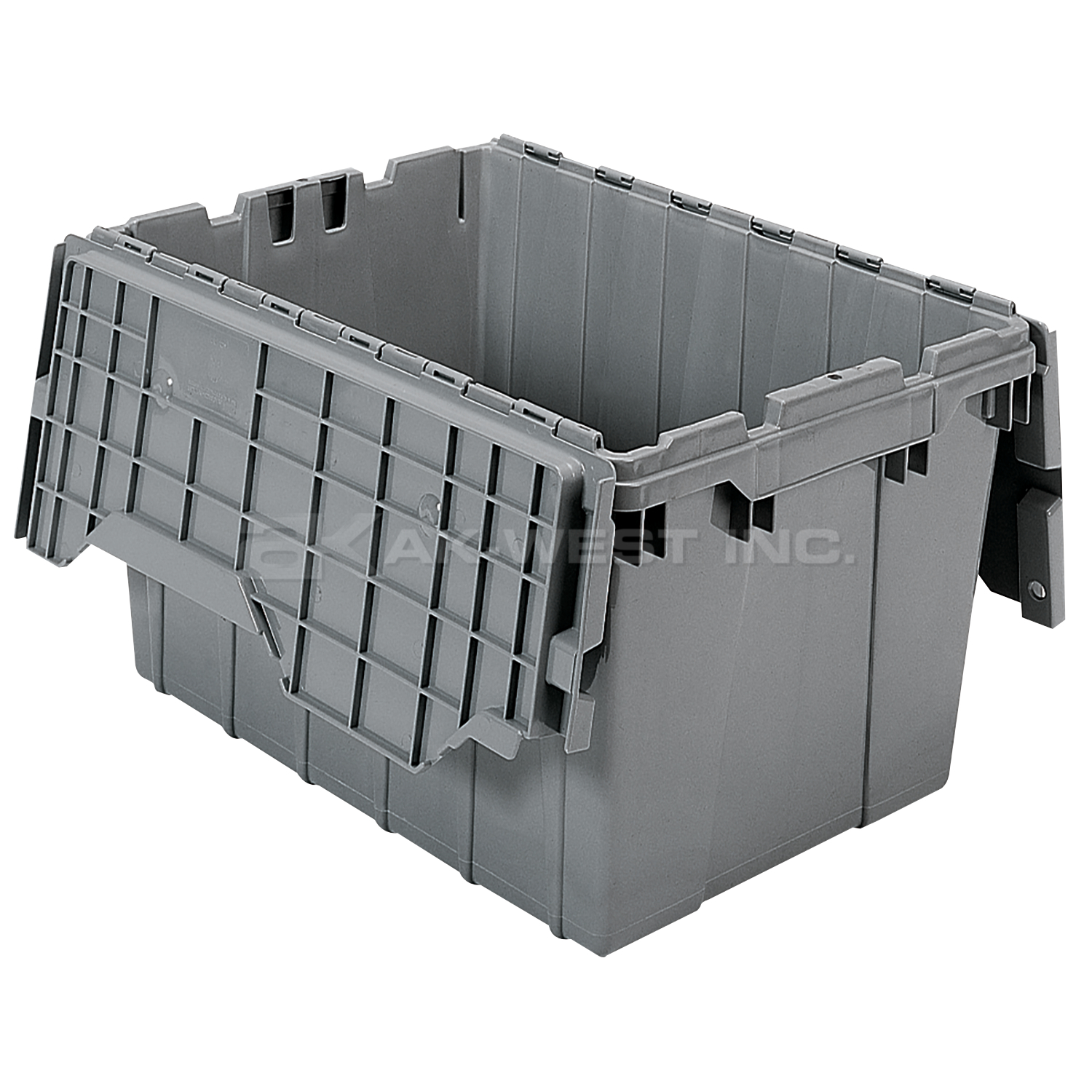 Grey, 21" x 15" x 12" Attached Lid Container, Traction Bottom (6 Per Carton)