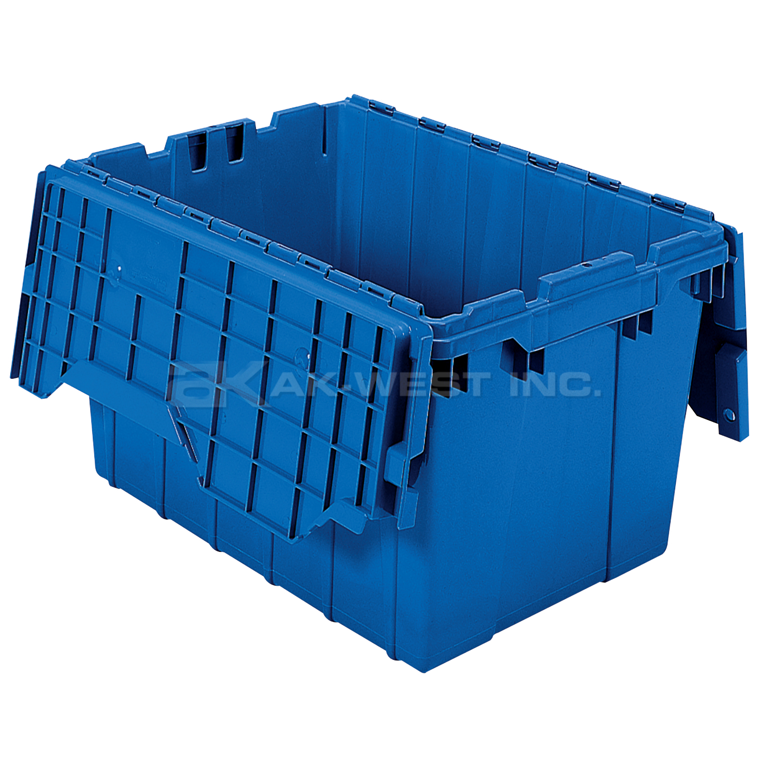 Blue, 21" x 15" x 12" Attached Lid Container, Traction Bottom (6 Per Carton)
