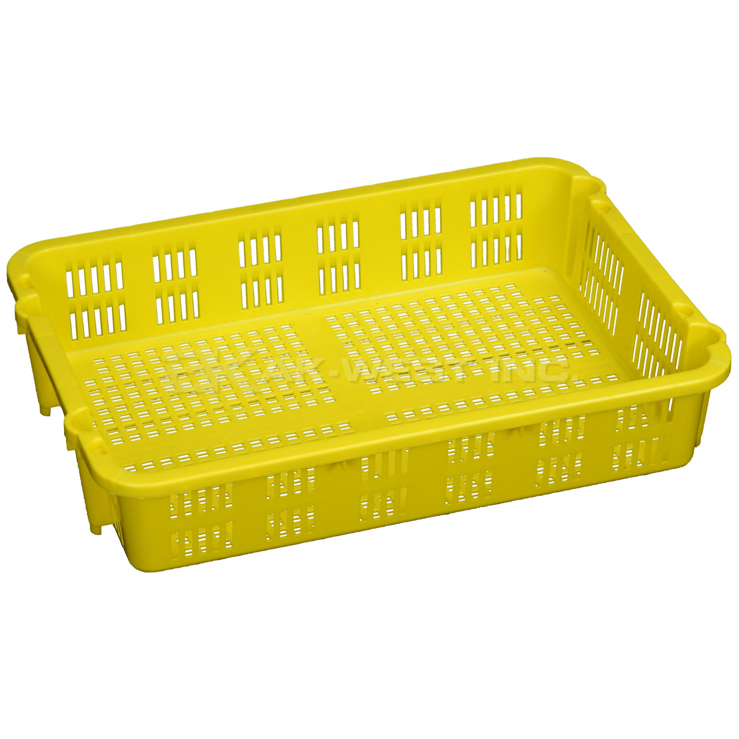 Yellow, 19"L x 13"W x 4"H Stack and Nest Container w/ Vented Sides and Base