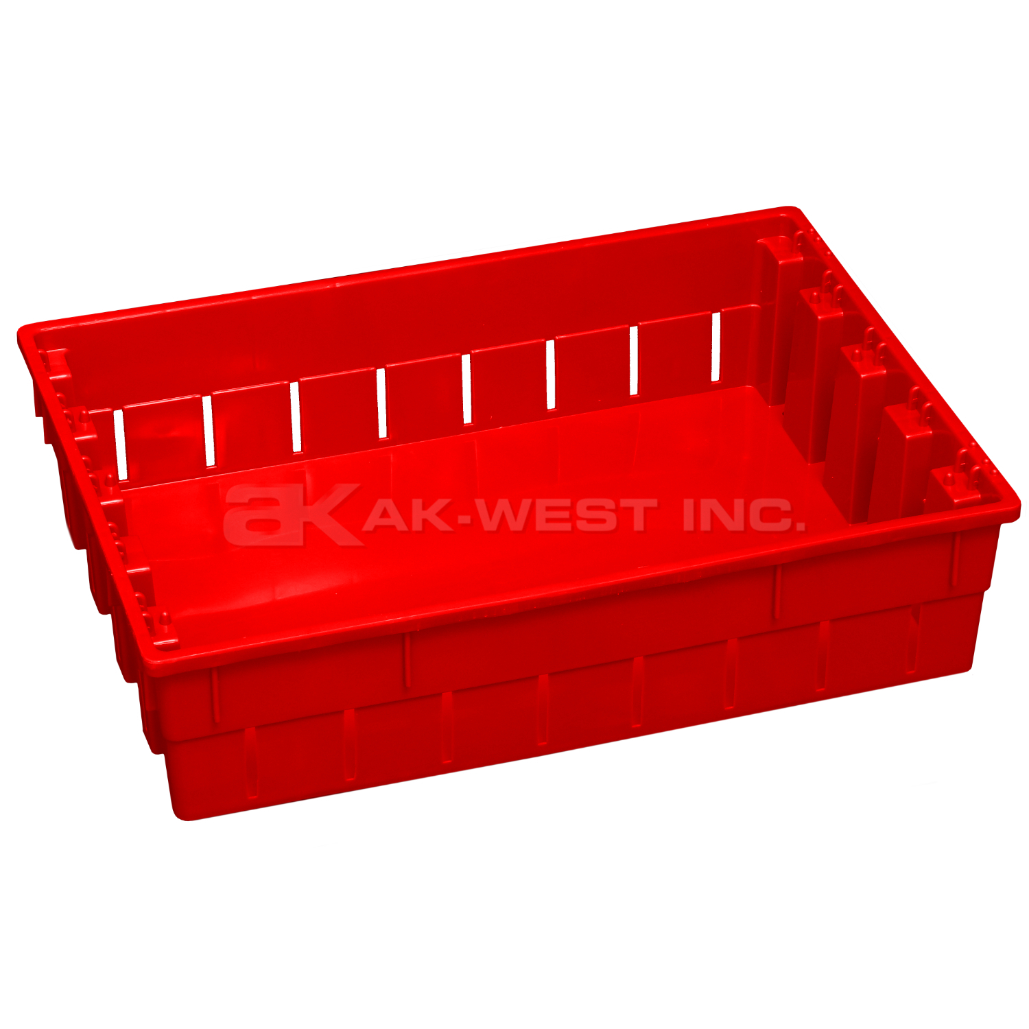 Red, 19"L x 13"W x 5"H Stack and Nest Container w/ Vented Sides and Solid Base