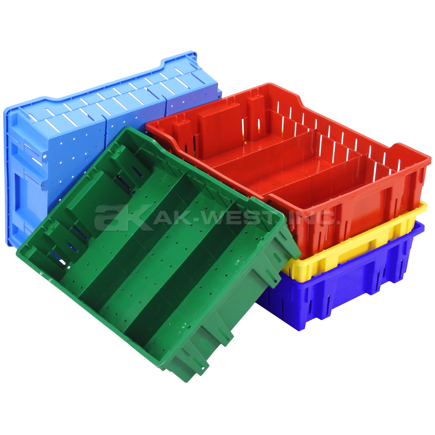 Lt. Blue, 19"L x 13"W x 5"H Stack and Nest Container w/ Vented Sides and Base w/ Dividers