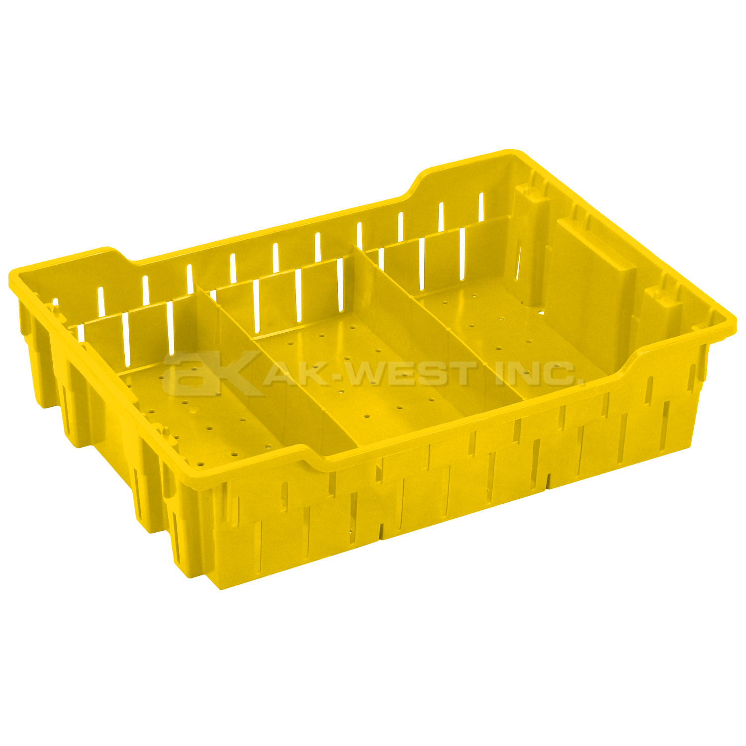 Yellow, 19"L x 13"W x 5"H Stack and Nest Container w/ Vented Sides and Base w/ Dividers