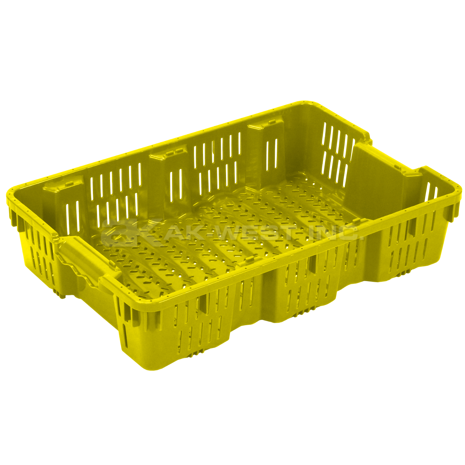 Yellow, 24"L x 16"W x 5"H Wavy Stack and Nest Container w/ Vented Sides and Base