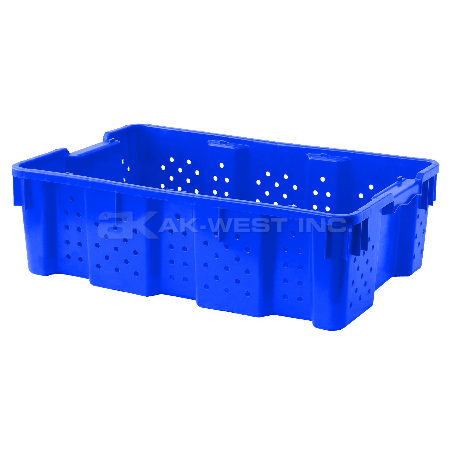 Blue, 24"L x 16"W x 7"H Stack and Nest Container w/ Vented Sides and Base
