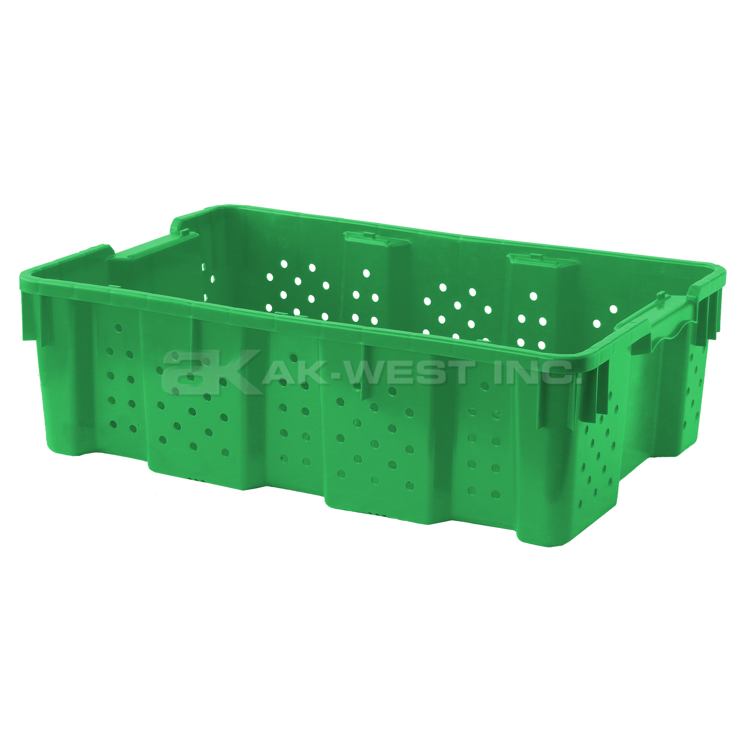 Green, 24"L x 16"W x 7"H Stack and Nest Container w/ Vented Sides and Base