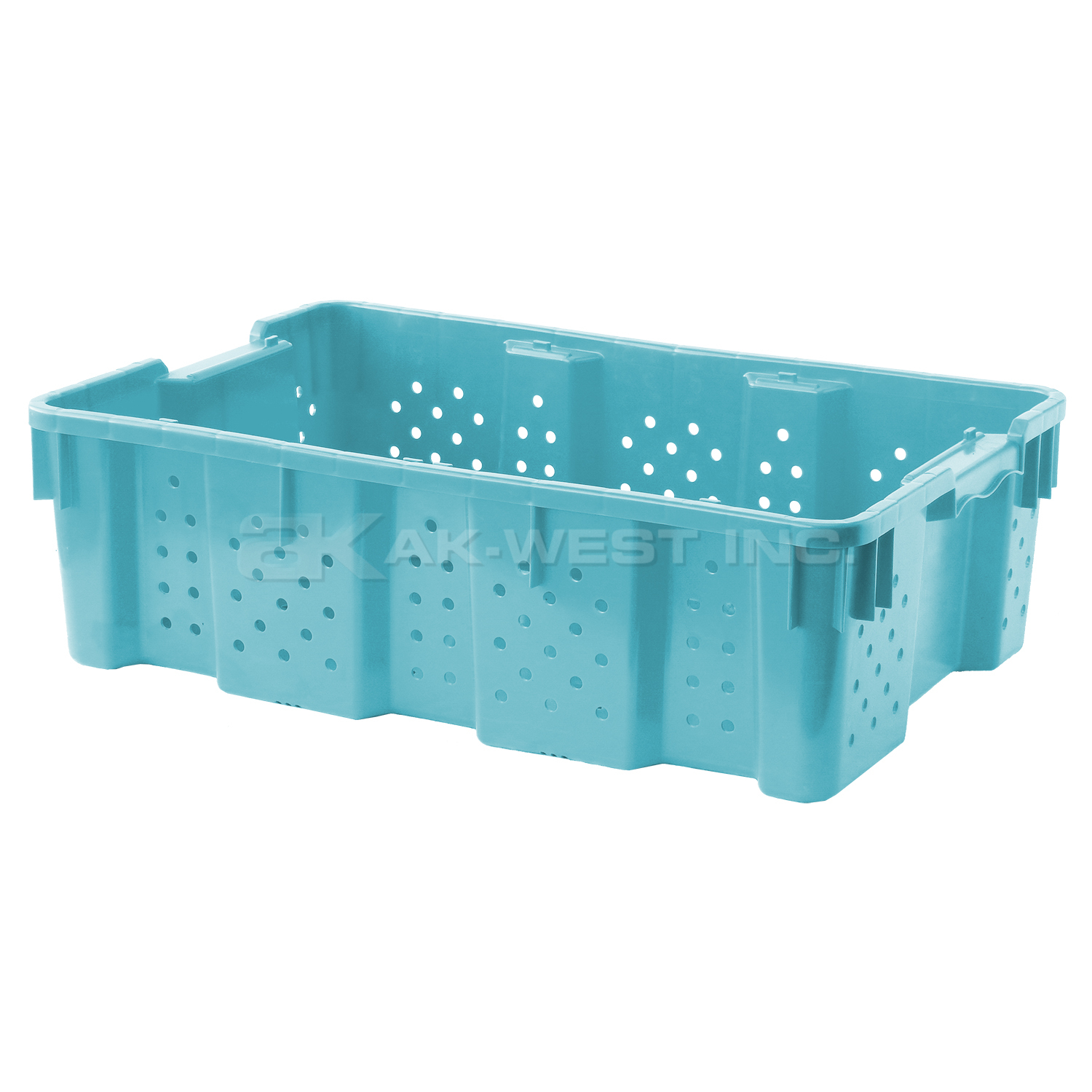 Lt. Blue, 24"L x 16"W x 7"H Stack and Nest Container w/ Vented Sides and Base