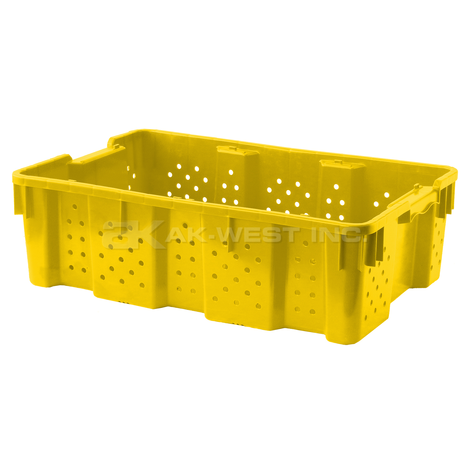 Yellow, 24"L x 16"W x 7"H Stack and Nest Container w/ Vented Sides and Base