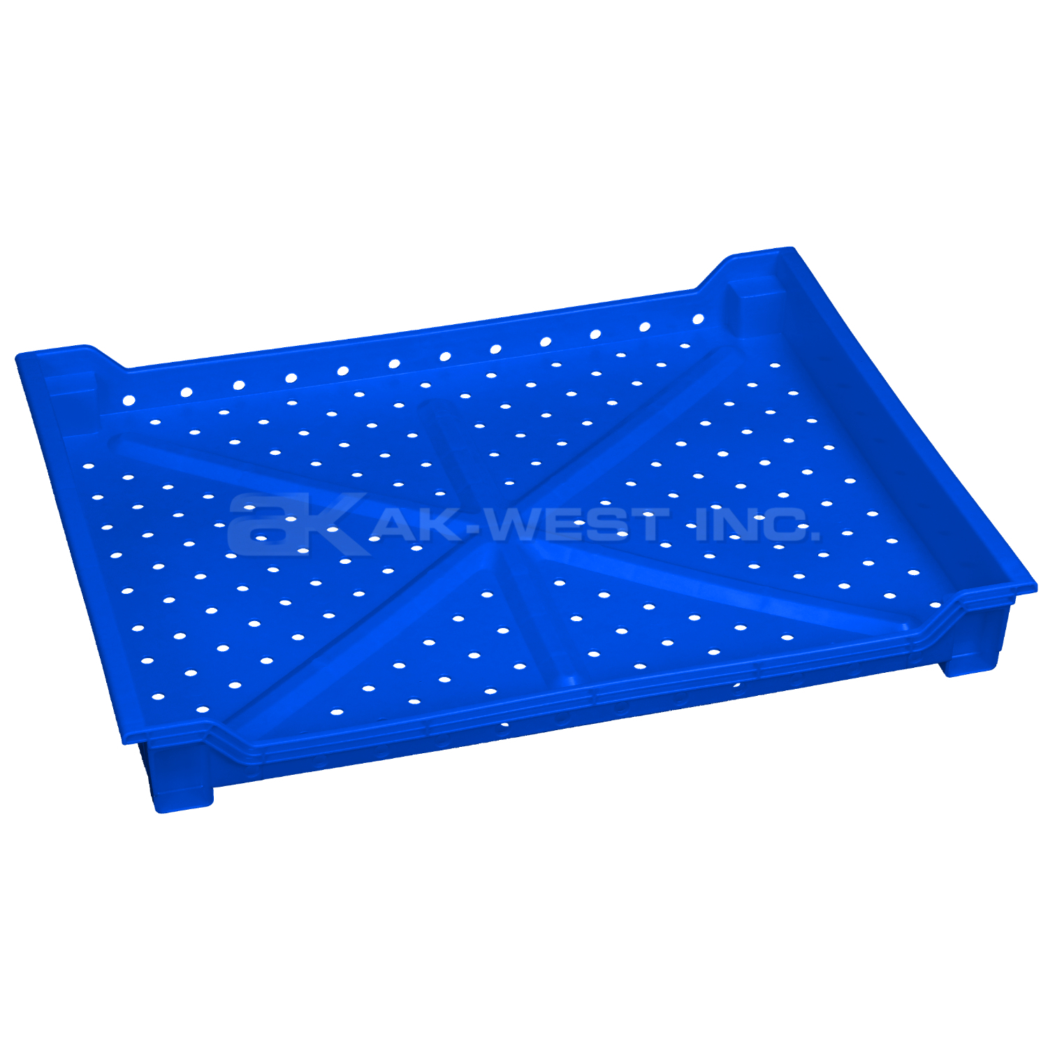 Blue, 24"L x 18"W x 3"H Stackable Tray w/ Vented Sides and Base