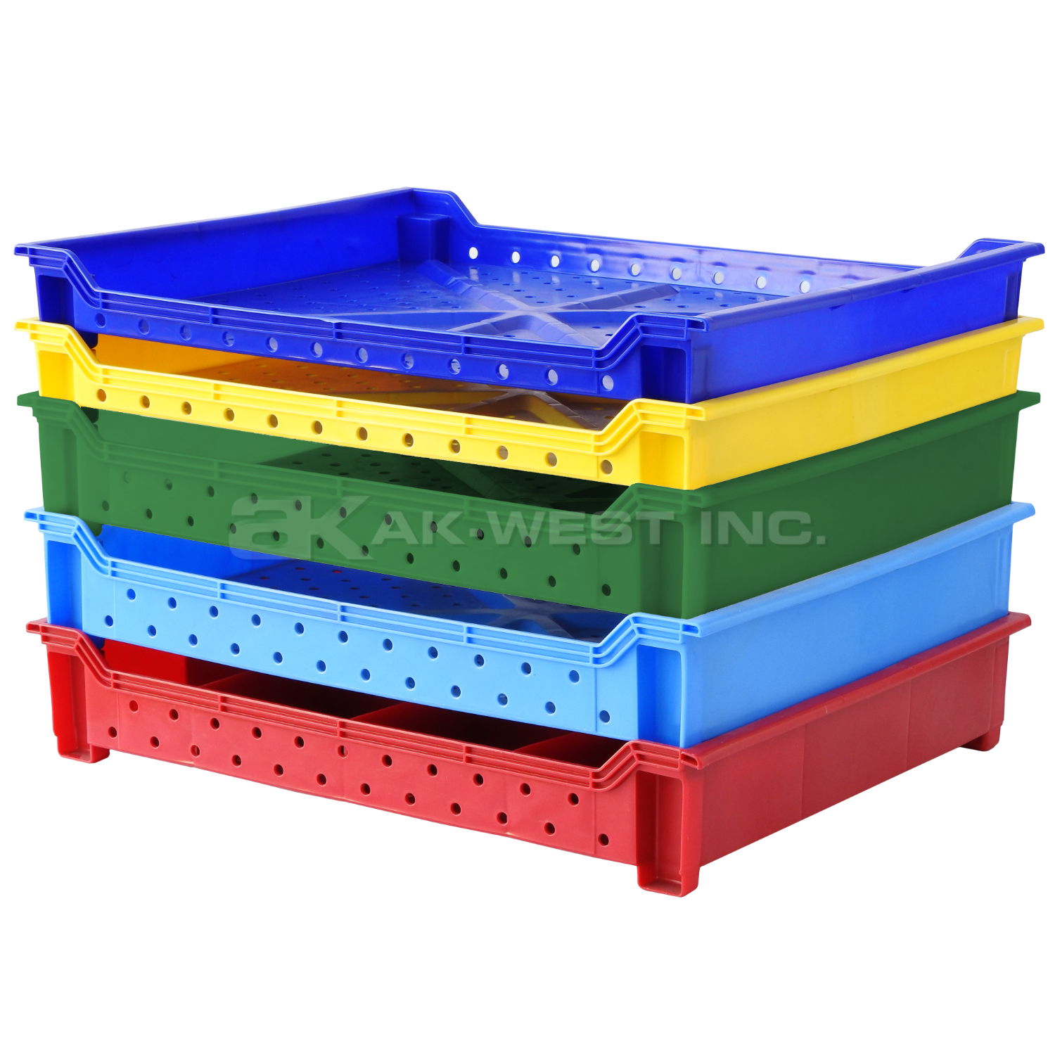 Green, 24"L x 18"W x 3"H Stackable Tray w/ Vented Sides and Base