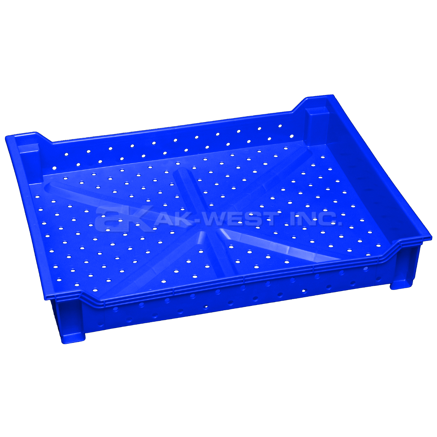 Blue, 24"L x 18"W x 4"H Stackable Tray w/ Vented Sides and Base