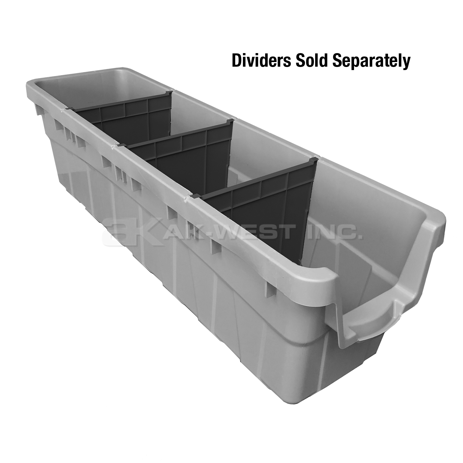 Grey, 42" x 11.5" x 11.5", 3 Divider Slots, Nesting Rack Bin