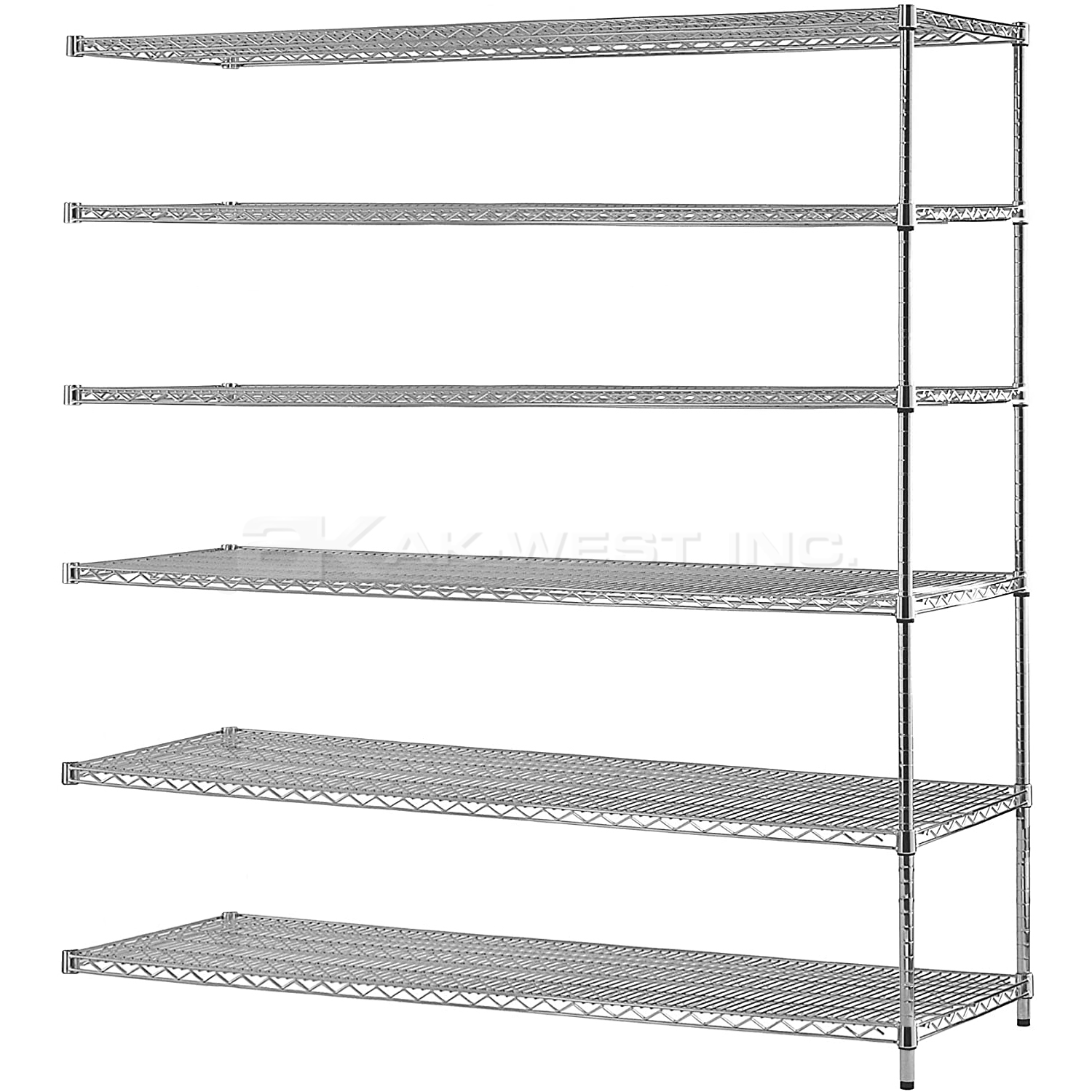Chrome, 24"D x 60"W x 54"H, 6 Shelf, Wire Shelving Adder Kit