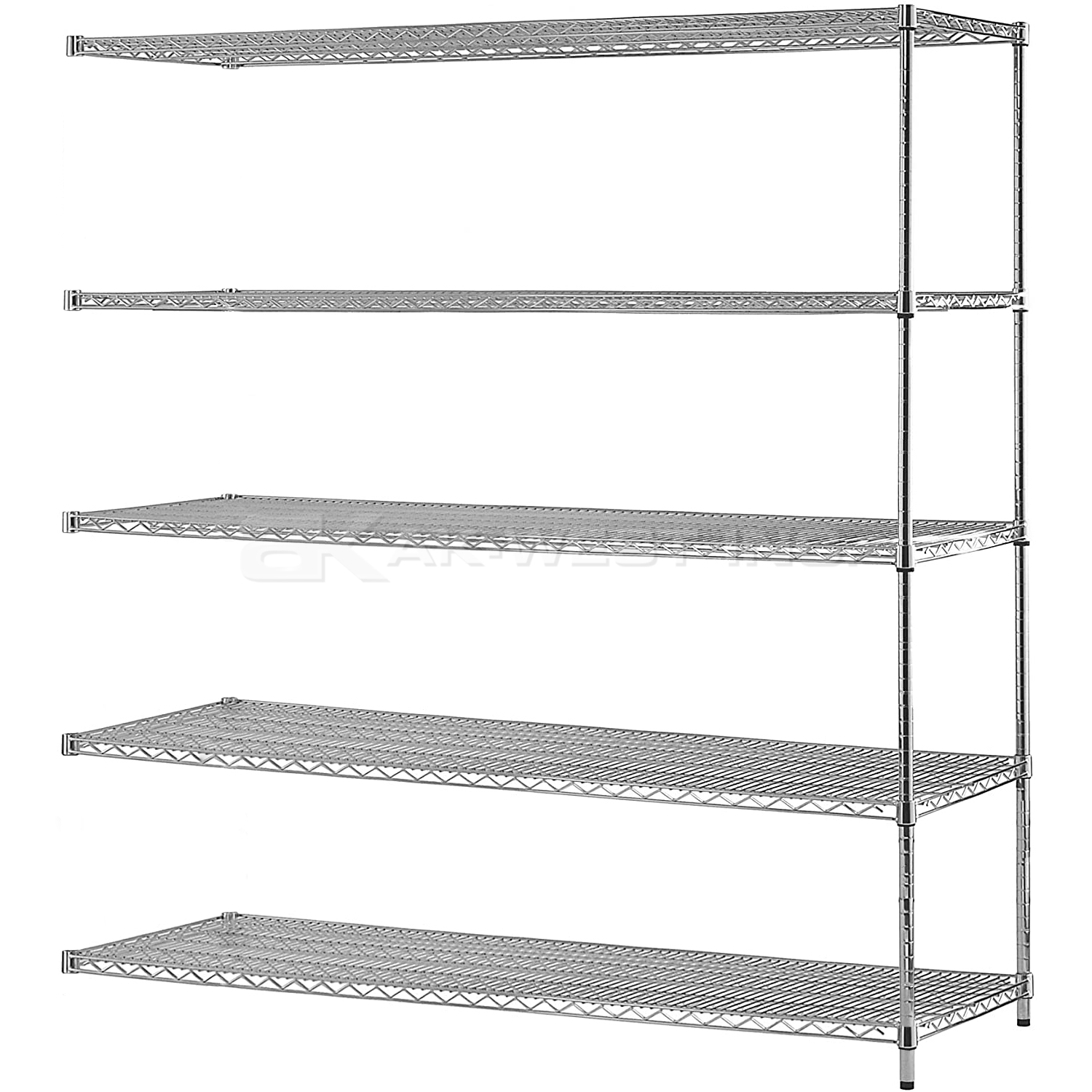 Chrome, 18"D x 72"W x 63"H, 5 Shelf, Wire Shelving Adder Kit