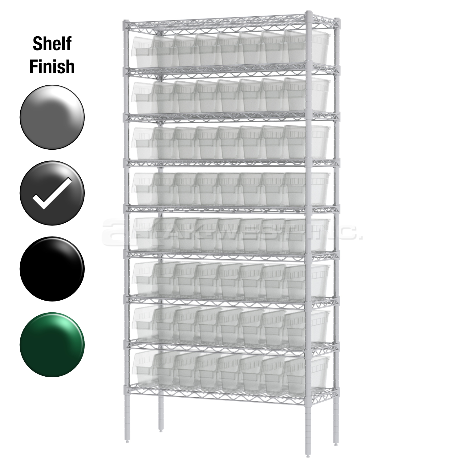 12"D x 36"W x 74"H Grey Epoxy Shelf w/ (9) Shelves and (64) 30040s