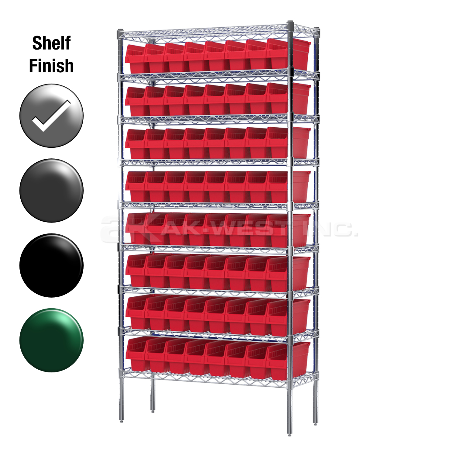 12"D x 36"W x 74"H Chrome Shelf w/ (9) Shelves and (64) 30040s