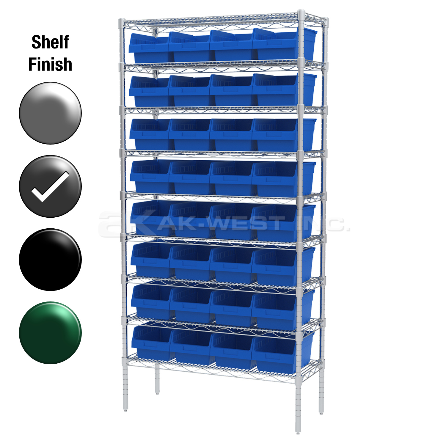 12"D x 36"W x 74"H Grey Epoxy Shelf w/ (9) Shelves and (32) 30080s