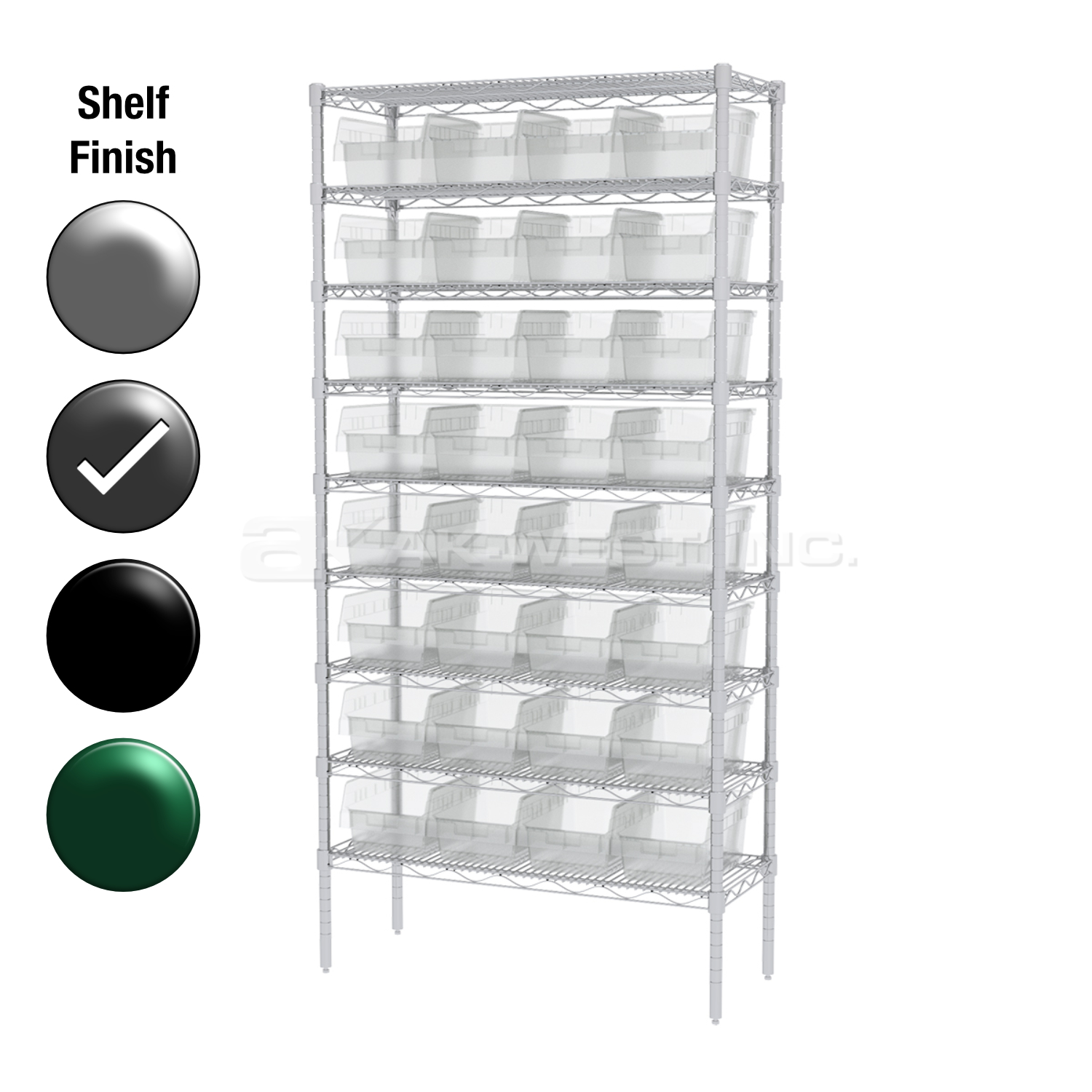 12"D x 36"W x 74"H Grey Epoxy Shelf w/ (9) Shelves and (32) 30080s