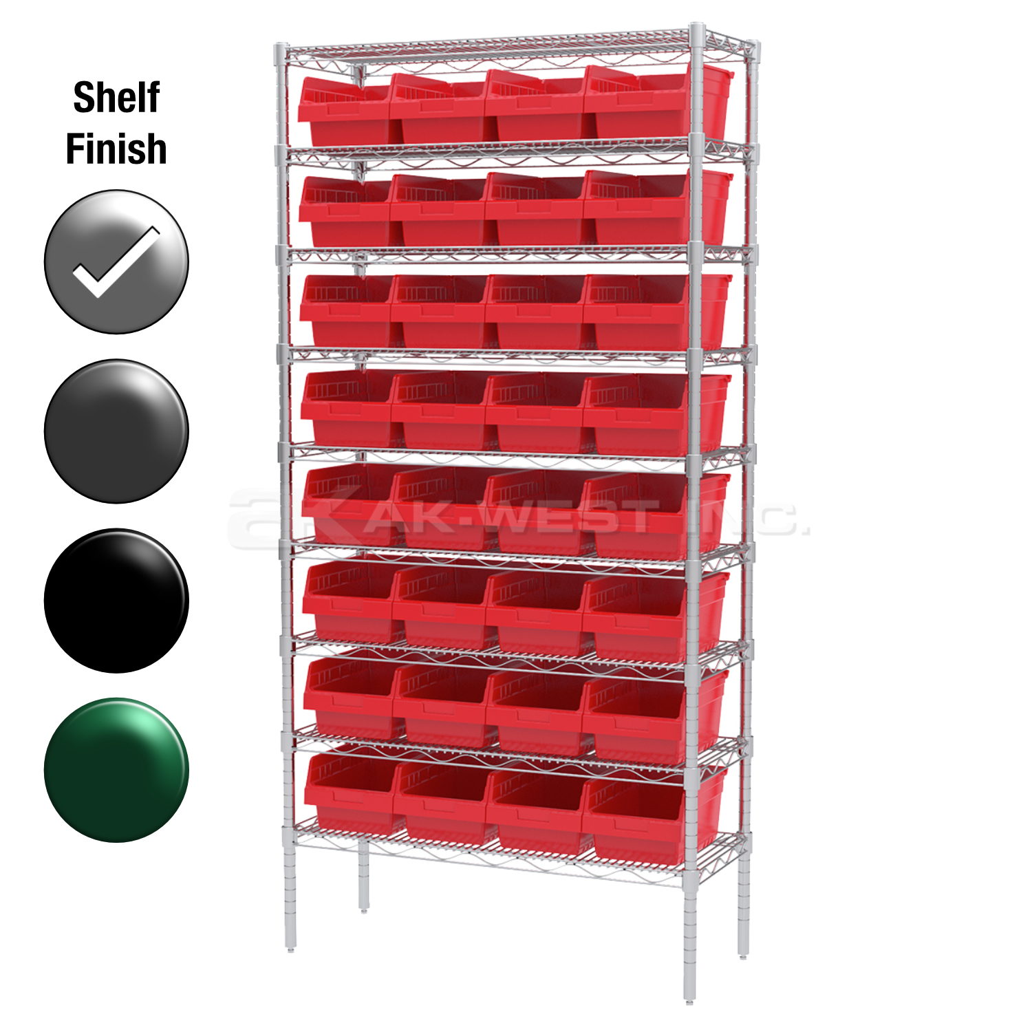 12"D x 36"W x 74"H Chrome Shelf w/ (9) Shelves and (32) 30080s