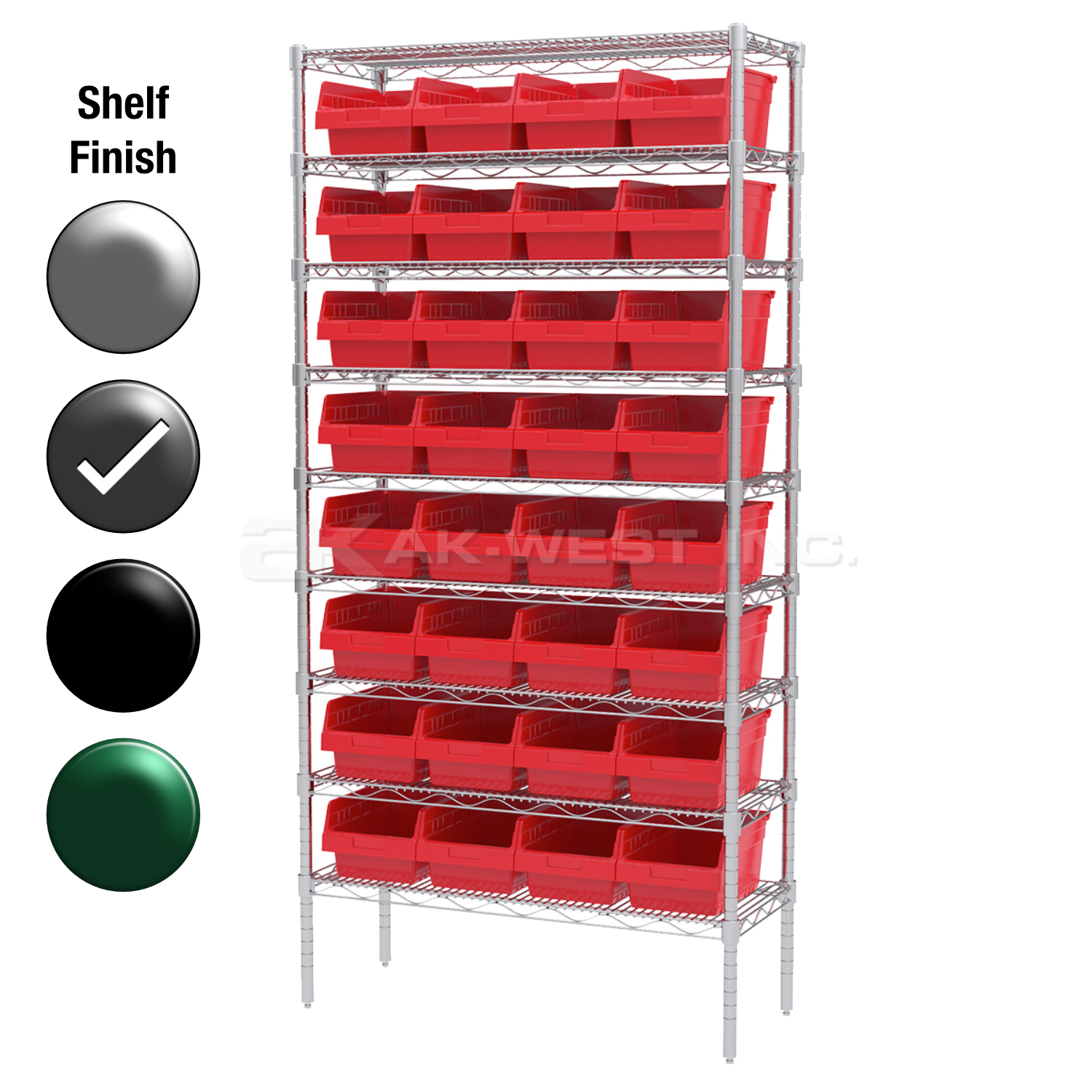 12"D x 36"W x 74"H Grey Epoxy Shelf w/ (9) Shelves and (32) 30080s