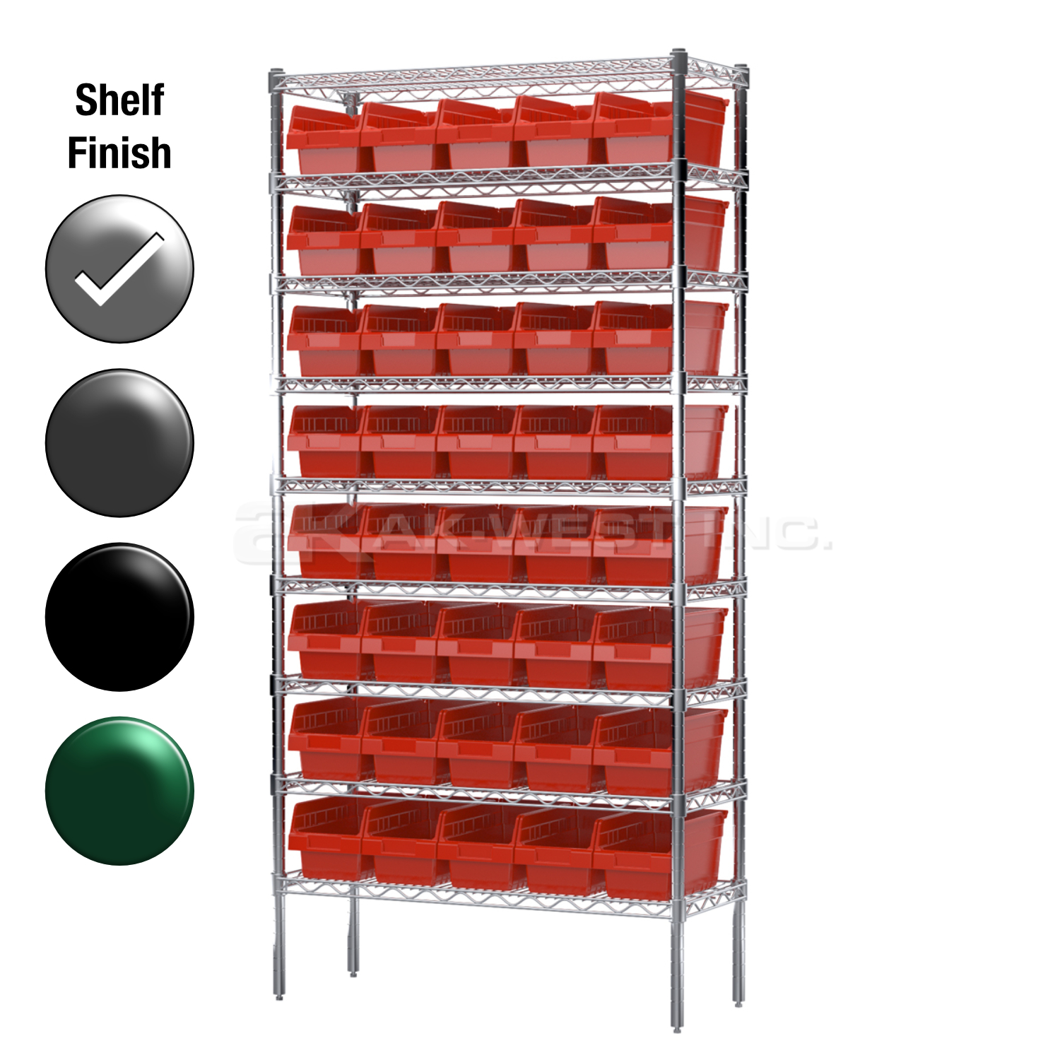 12"D x 36"W x 74"H Chrome Shelf w/ (9) Shelves and (40) 30090s