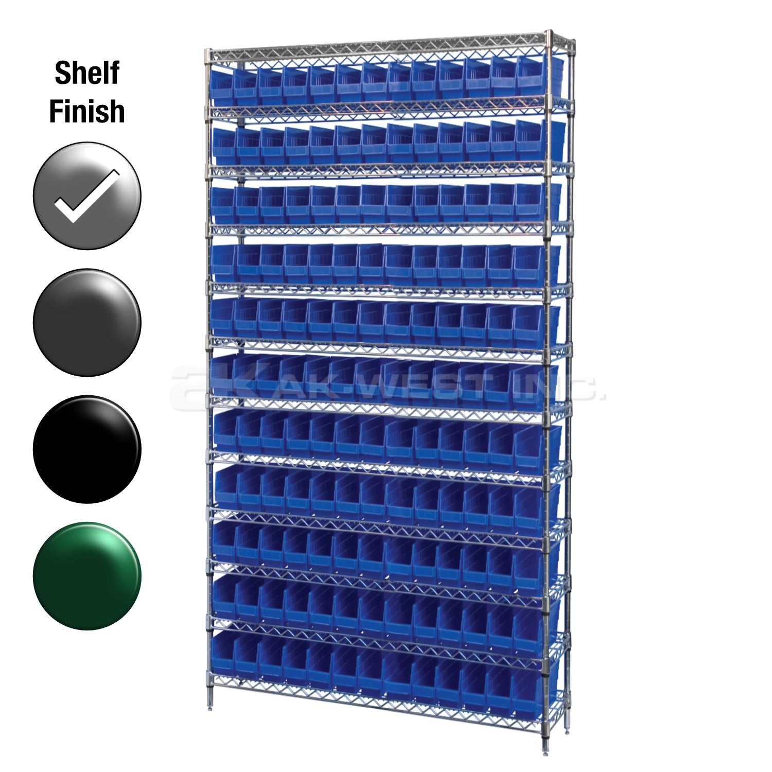 12"D x 36"W x 74"H Chrome Shelf w/ (12) Shelves and (132) 30110s