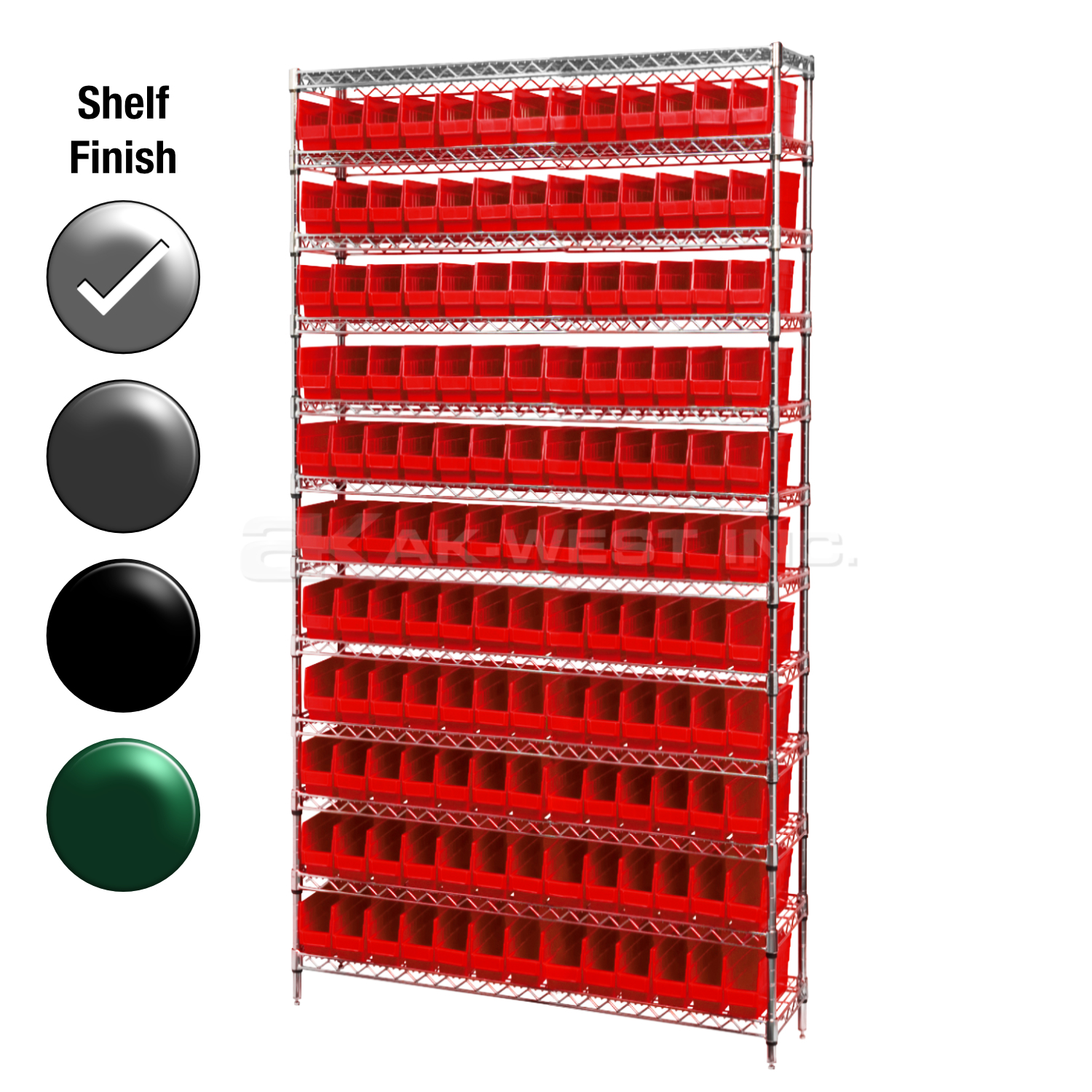 12"D x 36"W x 74"H Chrome Shelf w/ (12) Shelves and (132) 30110s