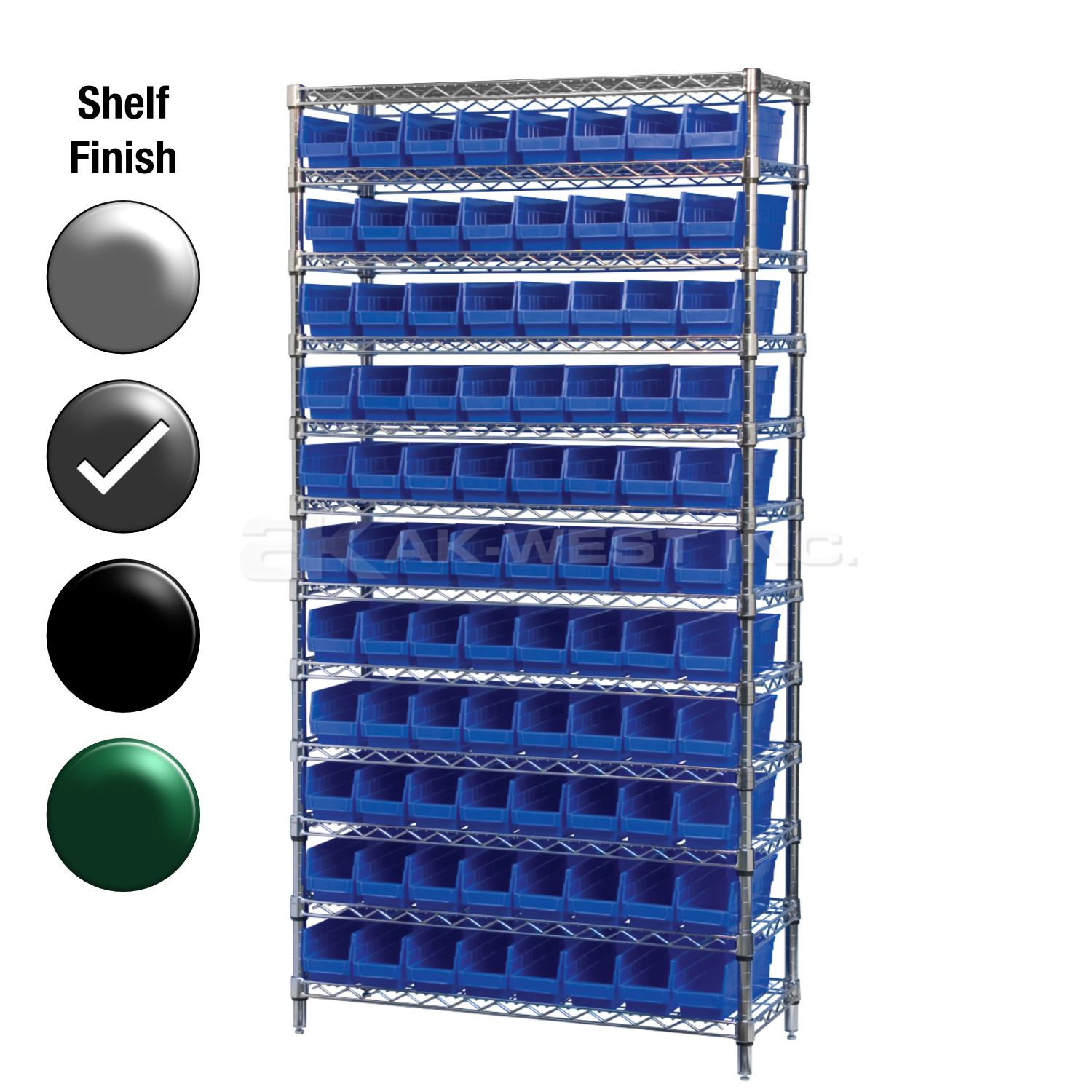 12"D x 36"W x 74"H Grey Epoxy Shelf w/ (12) Shelves and (88) 30120s
