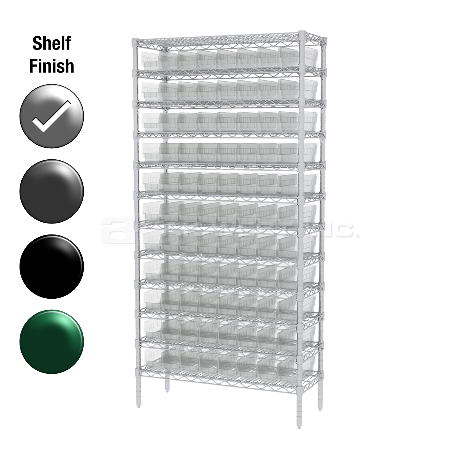 12"D x 36"W x 74"H Chrome Shelf w/ (12) Shelves and (88) 30120s