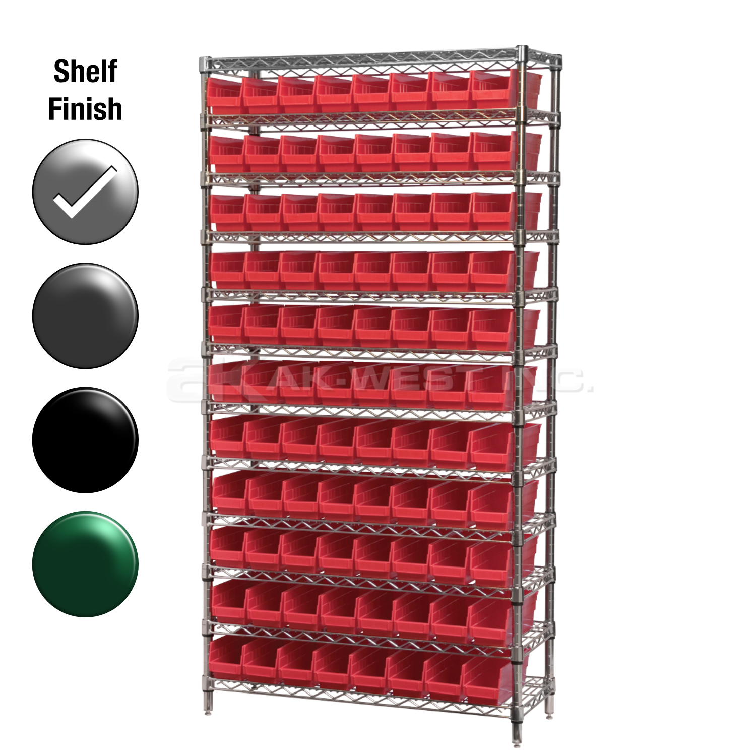 12"D x 36"W x 74"H Chrome Shelf w/ (12) Shelves and (88) 30120s