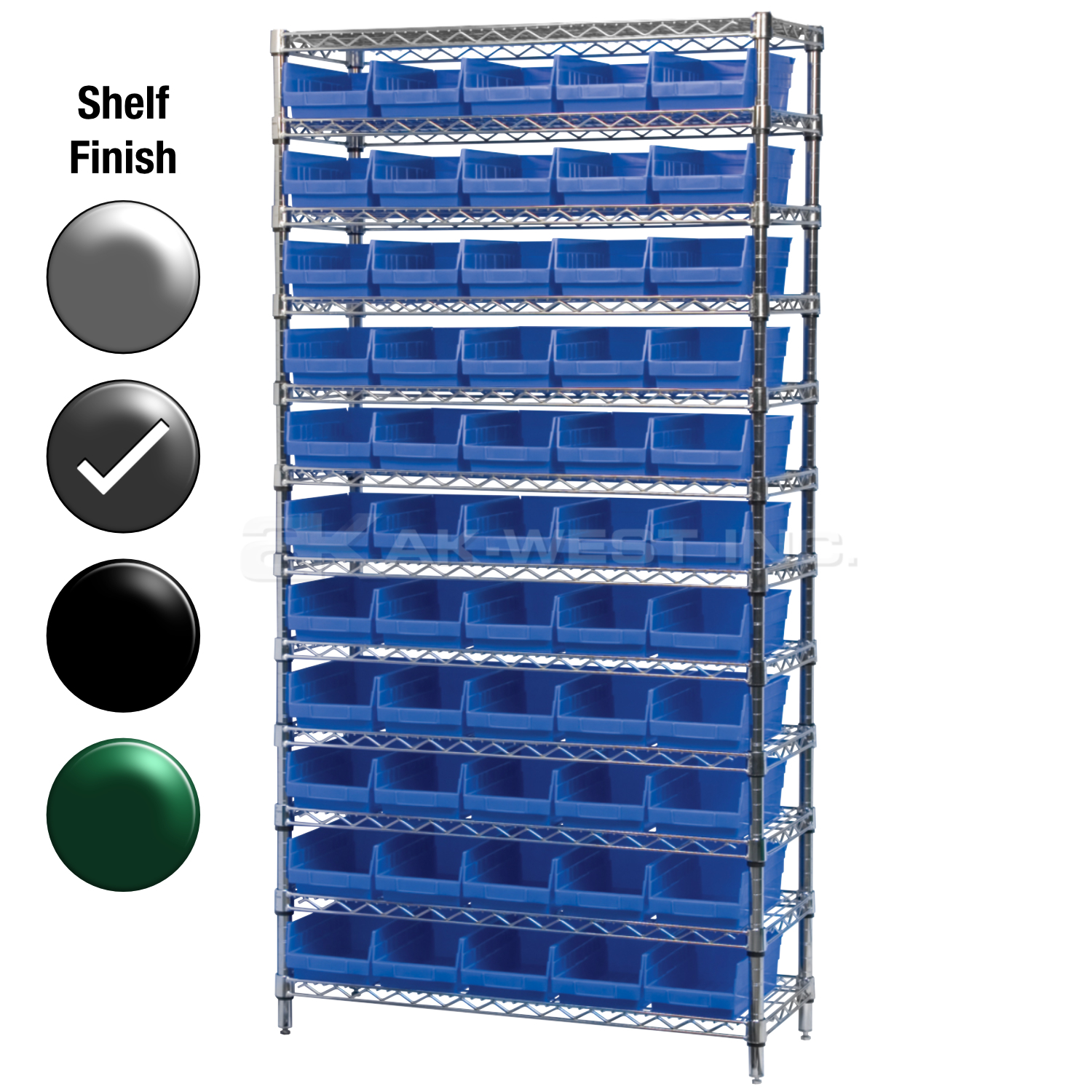12"D x 36"W x 74"H Grey Epoxy Shelf w/ (12) Shelves and (55) 30130s