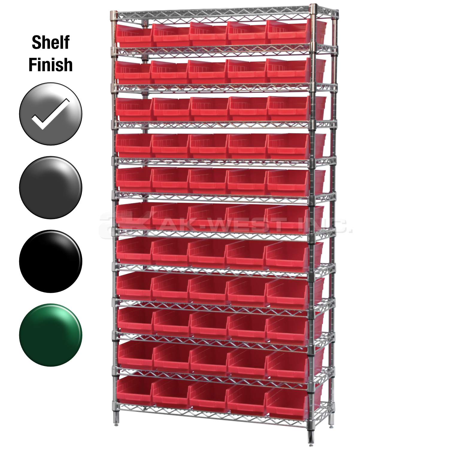 12"D x 36"W x 74"H Chrome Shelf w/ (12) Shelves and (55) 30130s