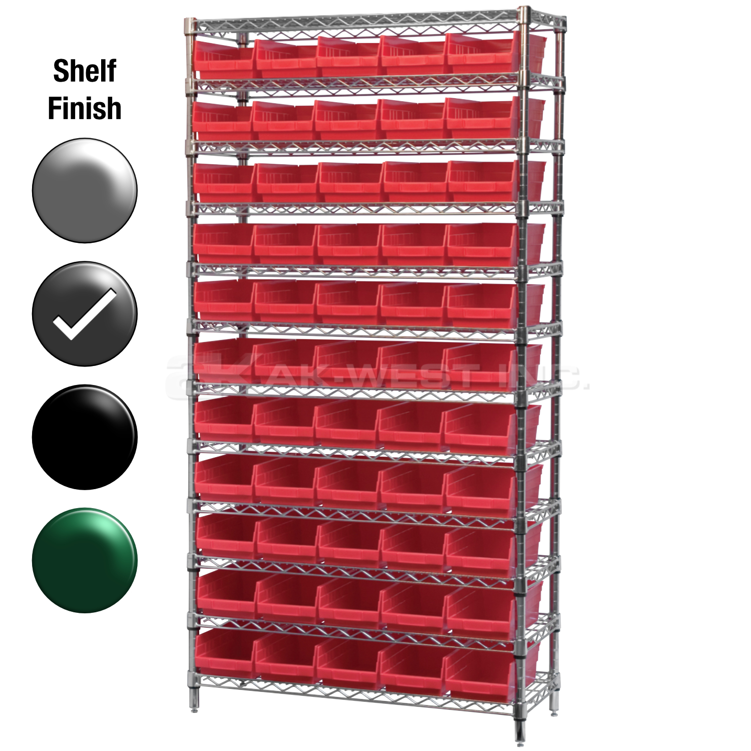 12"D x 36"W x 74"H Grey Epoxy Shelf w/ (12) Shelves and (55) 30130s
