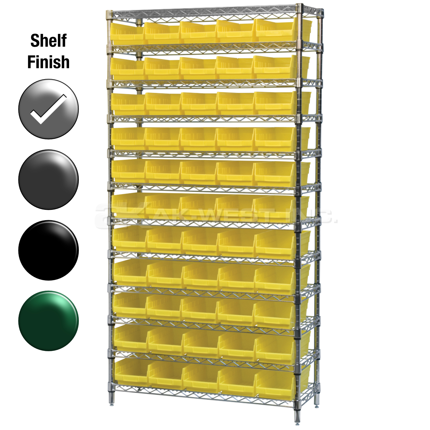 12"D x 36"W x 74"H Chrome Shelf w/ (12) Shelves and (55) 30130s