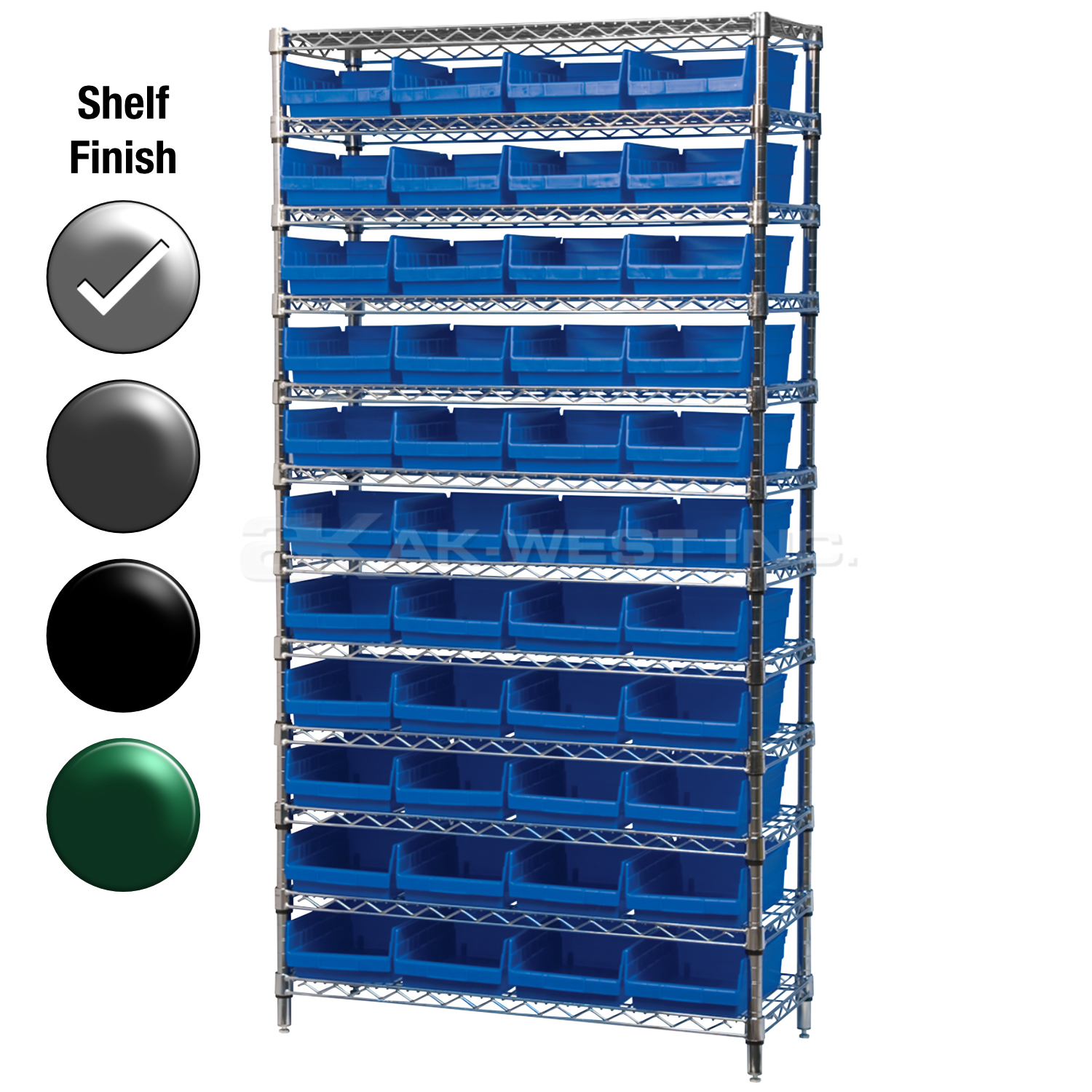 12"D x 36"W x 74"H Chrome Shelf w/ (12) Shelves and (44) 30150s