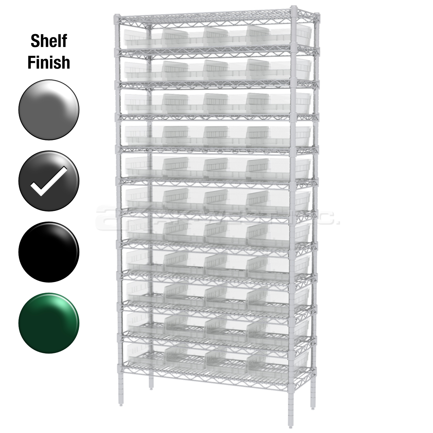 12"D x 36"W x 74"H Grey Epoxy Shelf w/ (12) Shelves and (44) 30150s