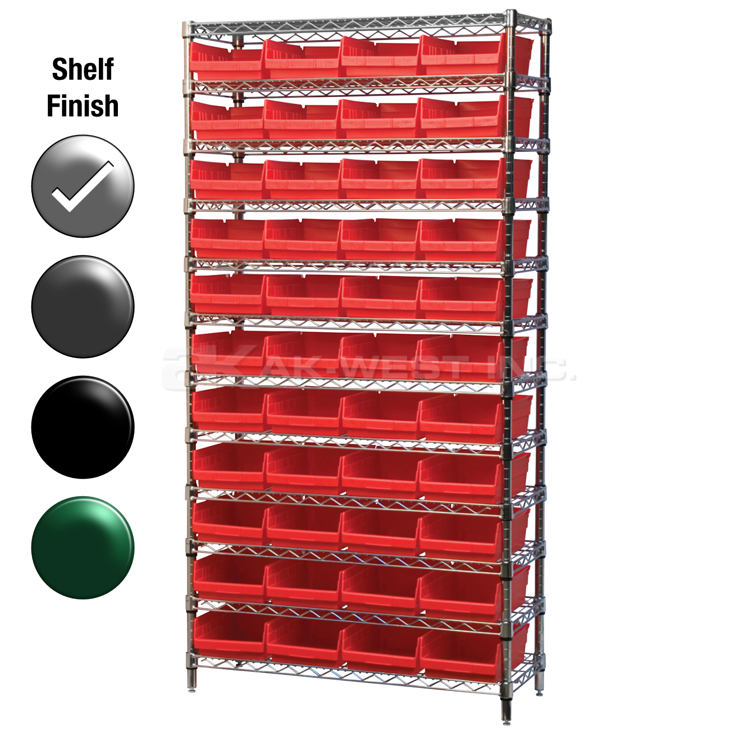 12"D x 36"W x 74"H Chrome Shelf w/ (12) Shelves and (44) 30150s