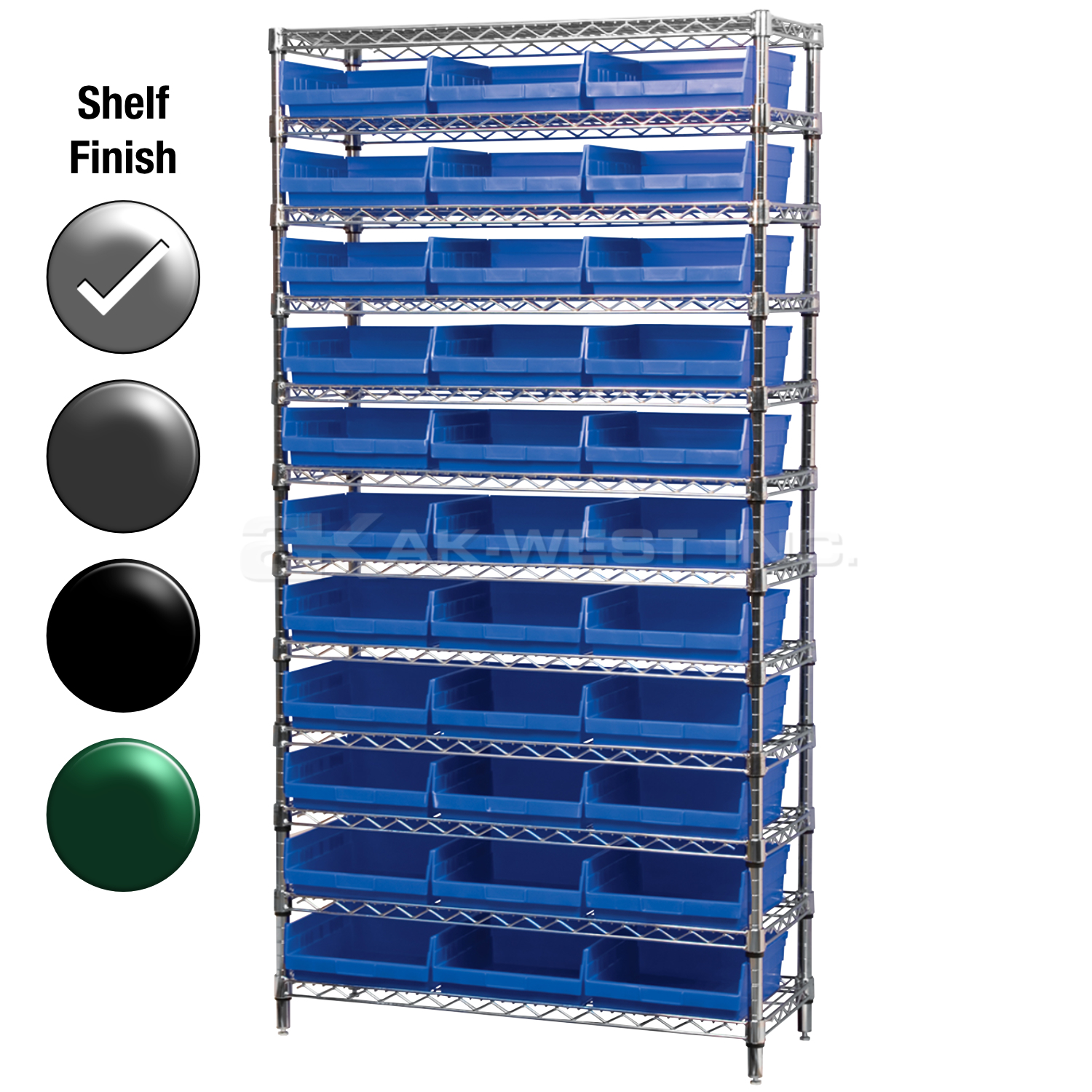 12"D x 36"W x 74"H Chrome Shelf w/ (12) Shelves and (33) 30170s