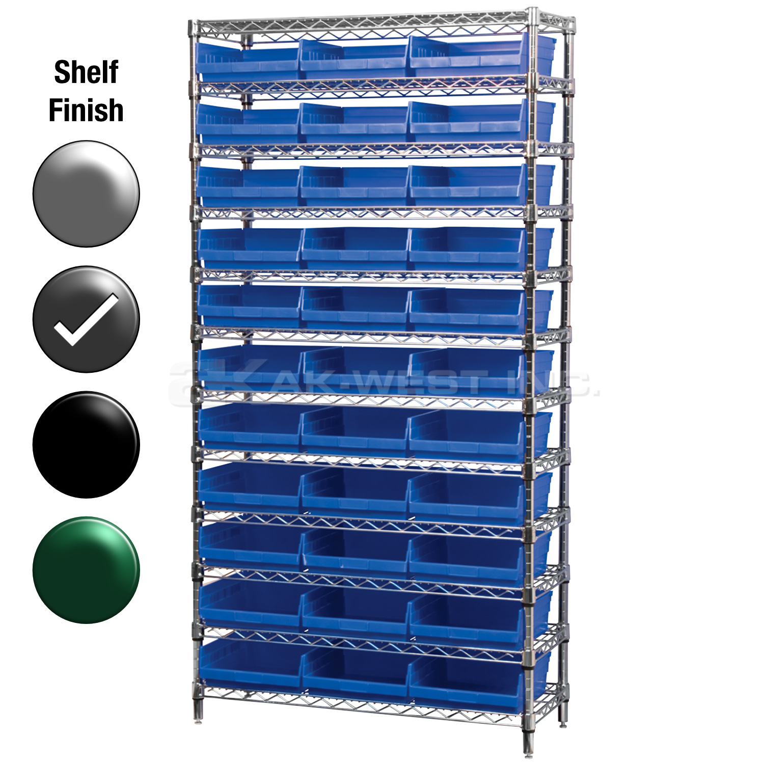 12"D x 36"W x 74"H Grey Epoxy Shelf w/ (12) Shelves and (33) 30170s