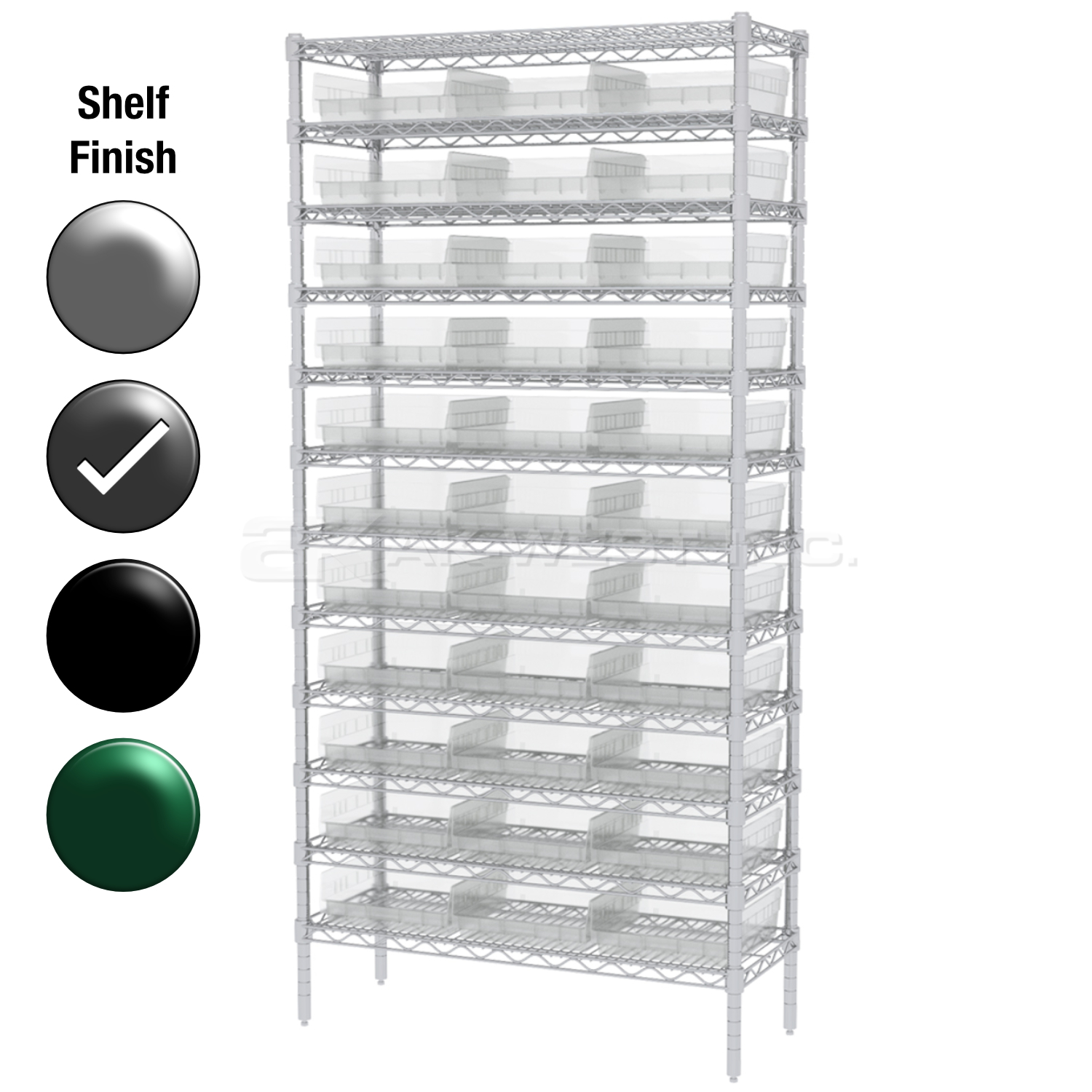 12"D x 36"W x 74"H Grey Epoxy Shelf w/ (12) Shelves and (33) 30170s