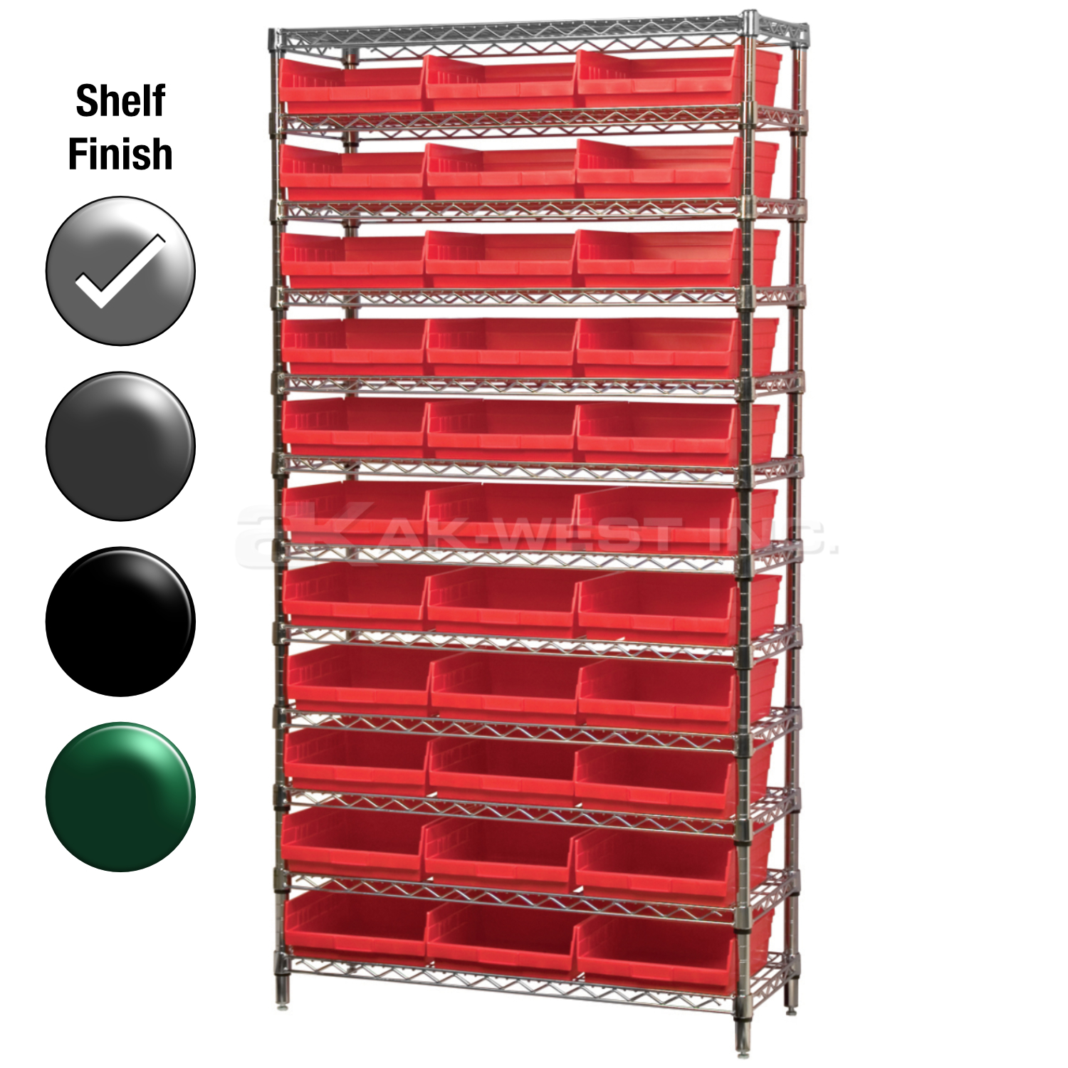 12"D x 36"W x 74"H Chrome Shelf w/ (12) Shelves and (33) 30170s