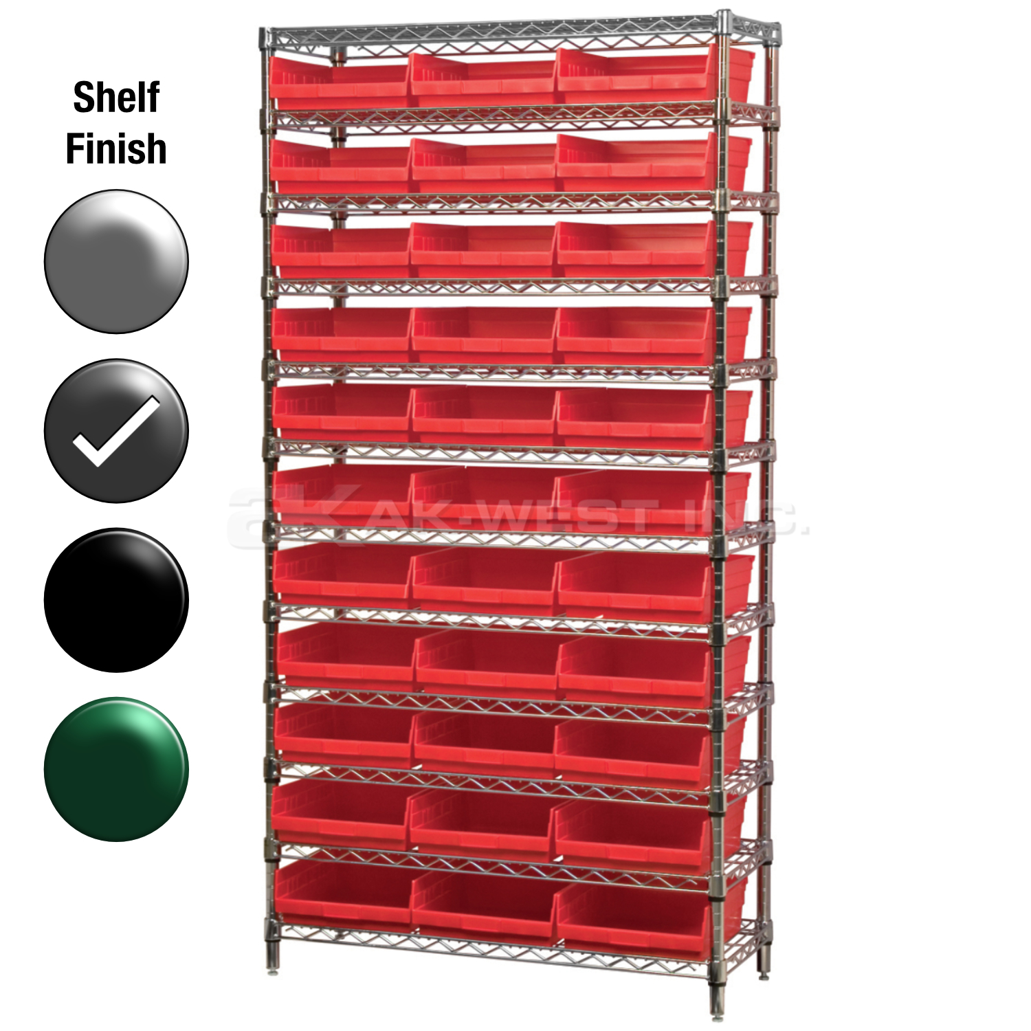 12"D x 36"W x 74"H Grey Epoxy Shelf w/ (12) Shelves and (33) 30170s