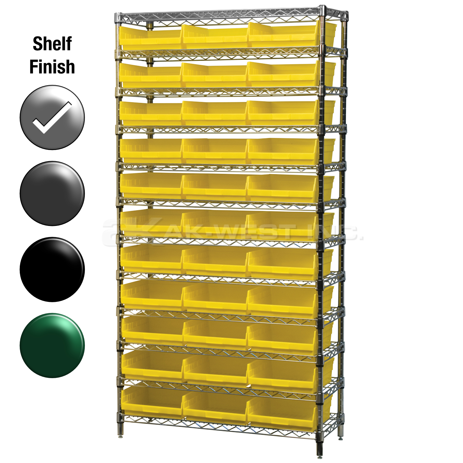 12"D x 36"W x 74"H Chrome Shelf w/ (12) Shelves and (33) 30170s
